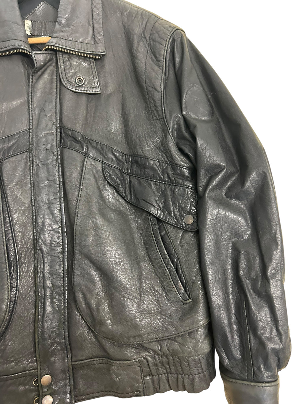 Vintage Black Leather Bomber Jacket – Size 42 – 80’s/90’s