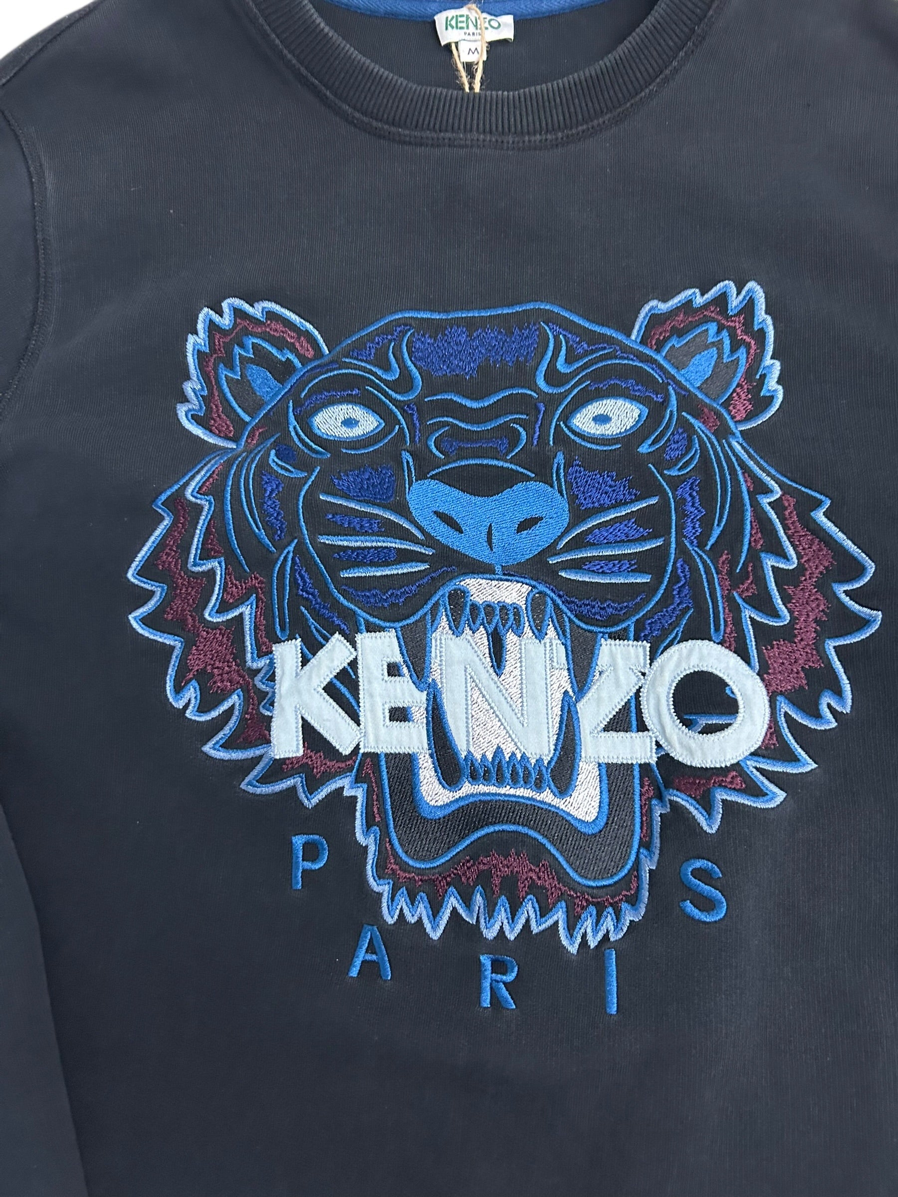Kenzo Paris Tiger Embroidered Sweatshirt – Navy Designer Crewneck – Size Medium
