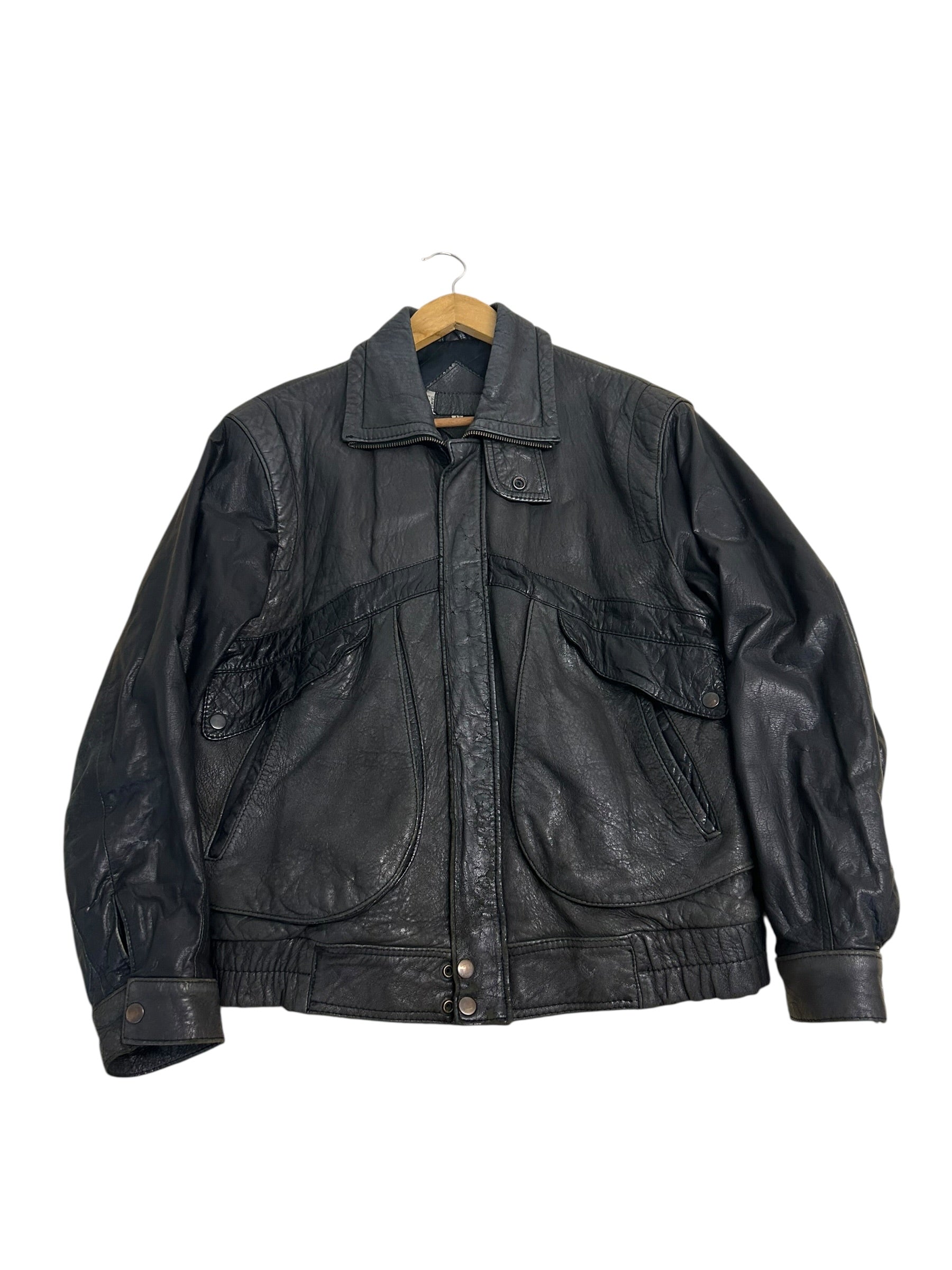 Vintage Black Leather Bomber Jacket – Size 42 – 80’s/90’s