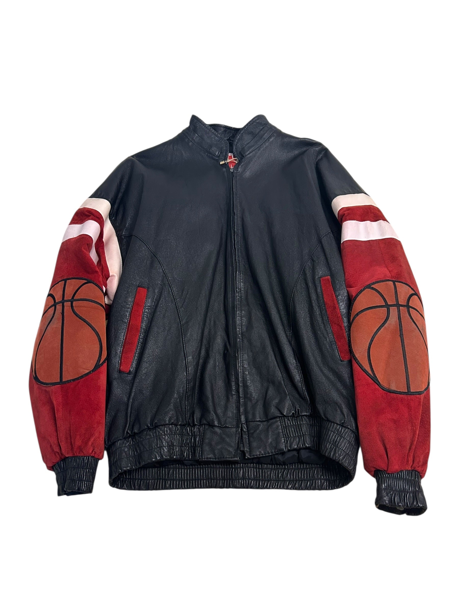 Vintage Chicago Basketball Leather Jacket – Black & Red – Size Large (23.5” P2P)