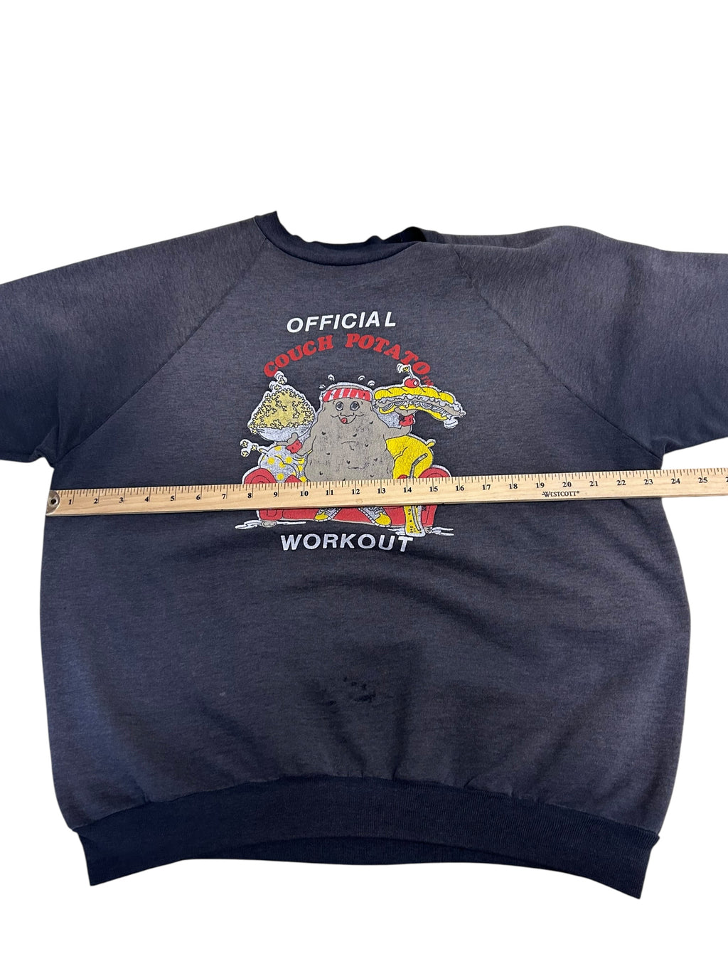 Vintage “Official Couch Potato Workout” Graphic Sweatshirt – Distressed Novelty Crewneck – Size Large