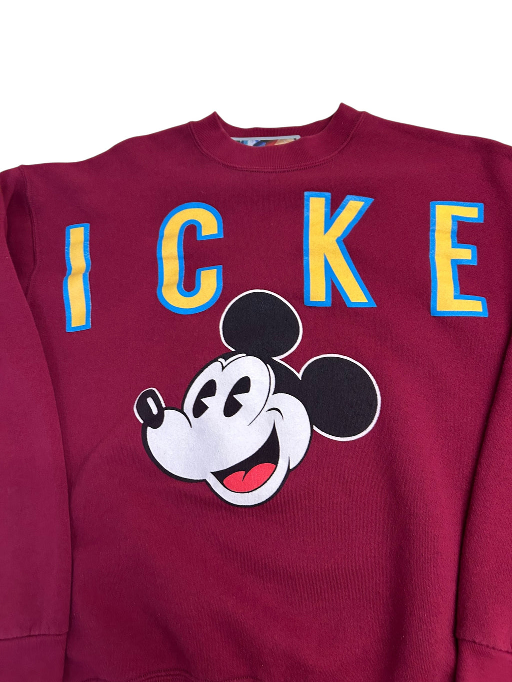 Mickey & Co Mickey Mouse Spellout Sweatshirt – Burgundy Disney Crewneck – 90s (Large)