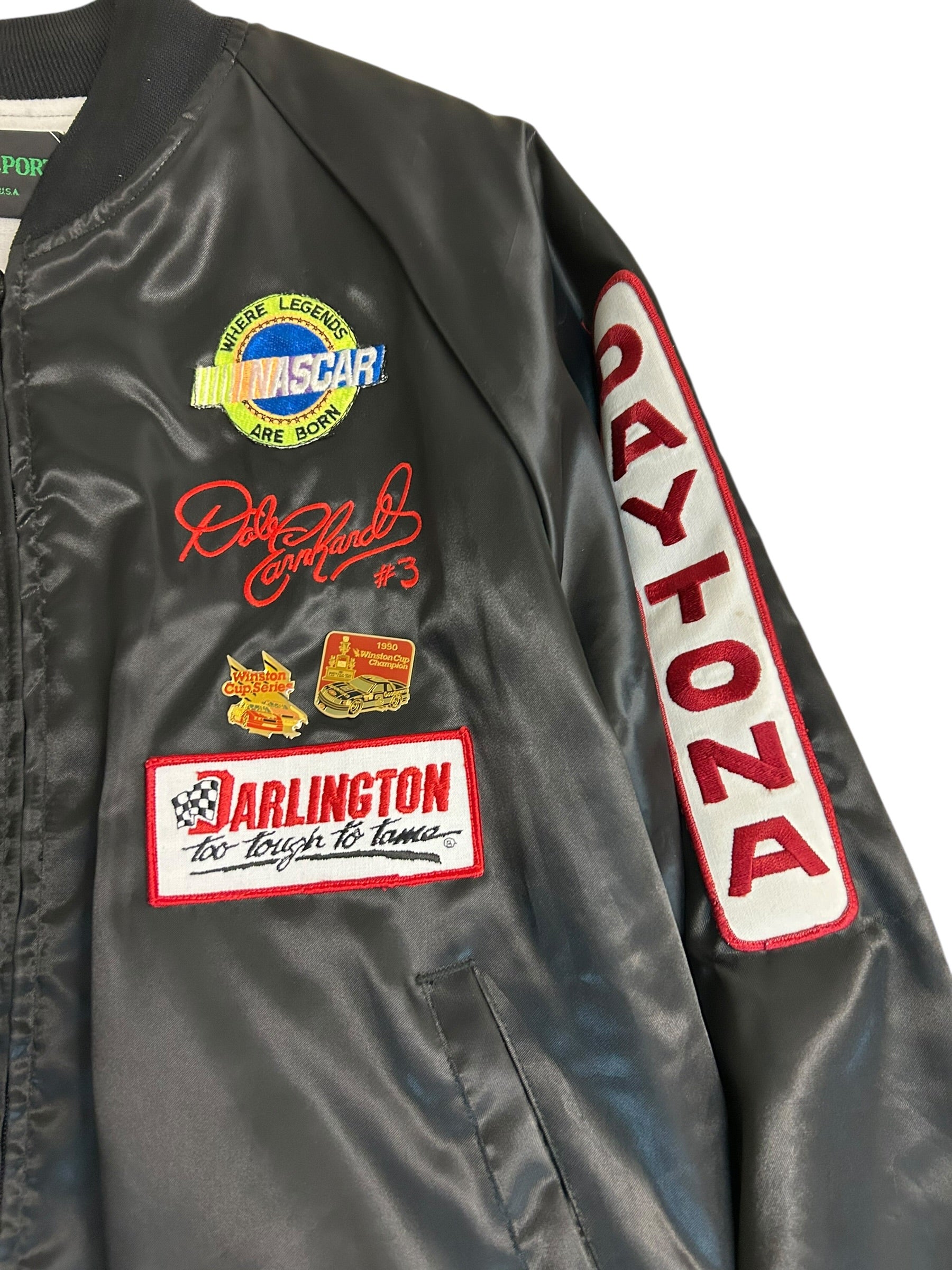 Vintage 90s NASCAR Dale Earnhardt Custom Patch Bomber Jacket – Daytona 500 – Goodwrench – Size Large