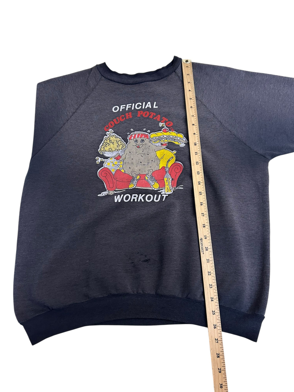 Vintage “Official Couch Potato Workout” Graphic Sweatshirt – Distressed Novelty Crewneck – Size Large