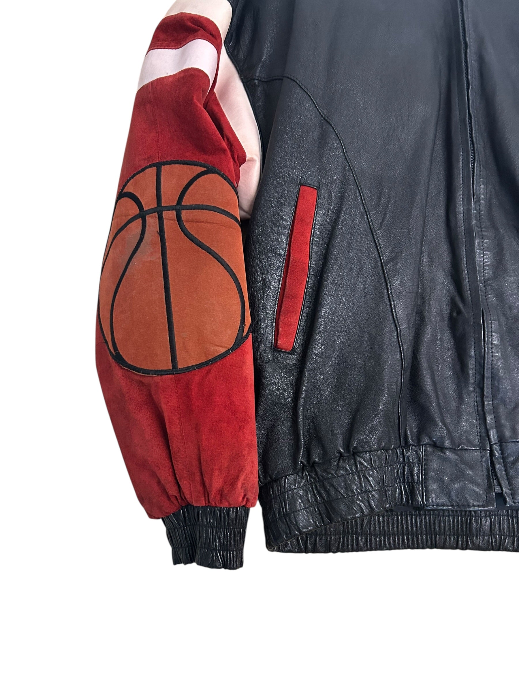 Vintage Chicago Basketball Leather Jacket – Black & Red – Size Large (23.5” P2P)