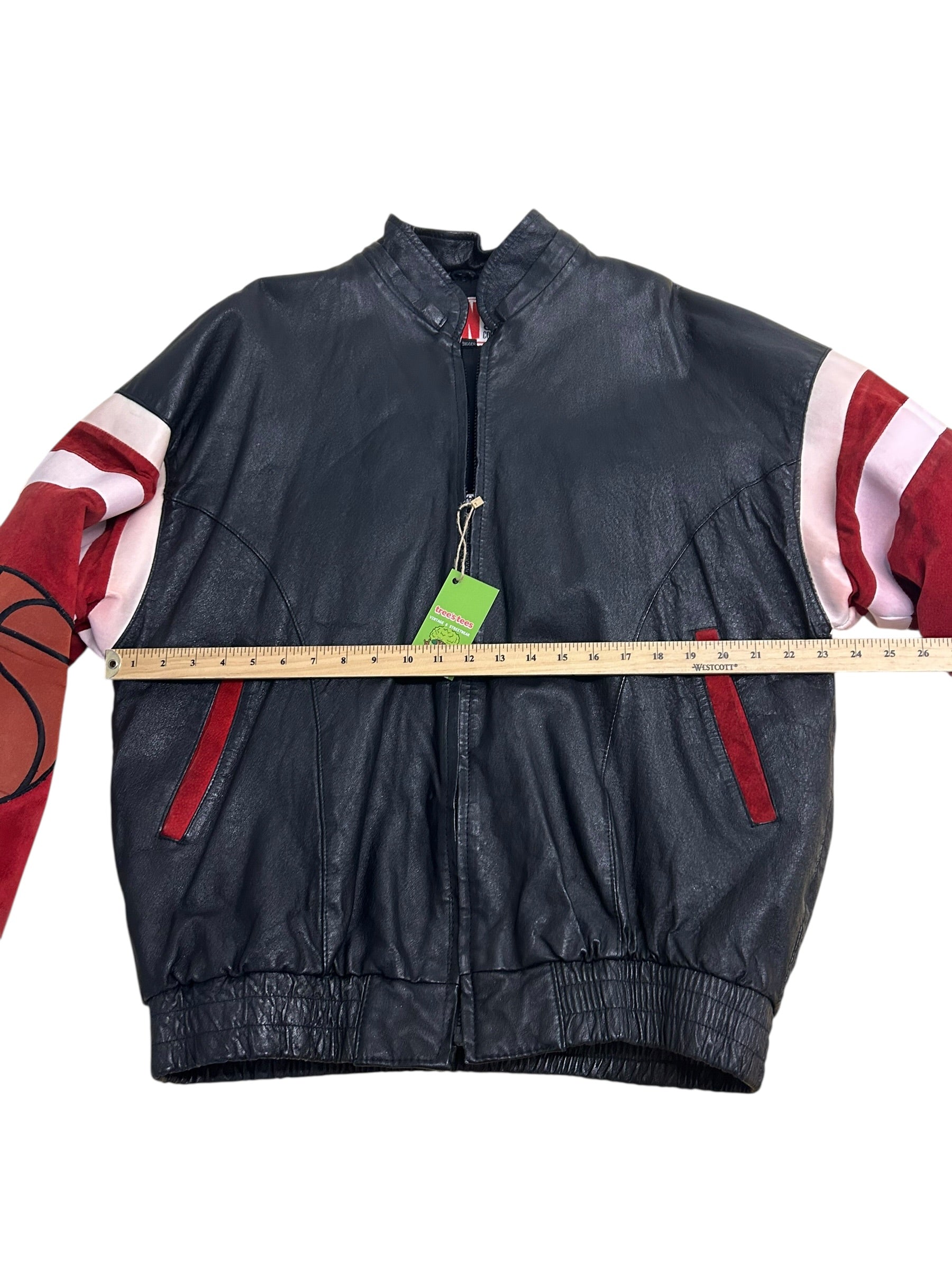 Vintage Chicago Basketball Leather Jacket – Black & Red – Size Large (23.5” P2P)