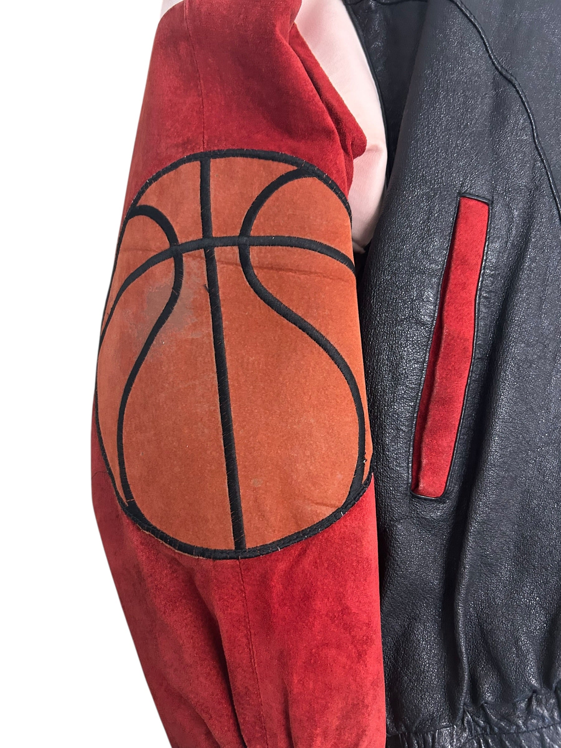 Vintage Chicago Basketball Leather Jacket – Black & Red – Size Large (23.5” P2P)