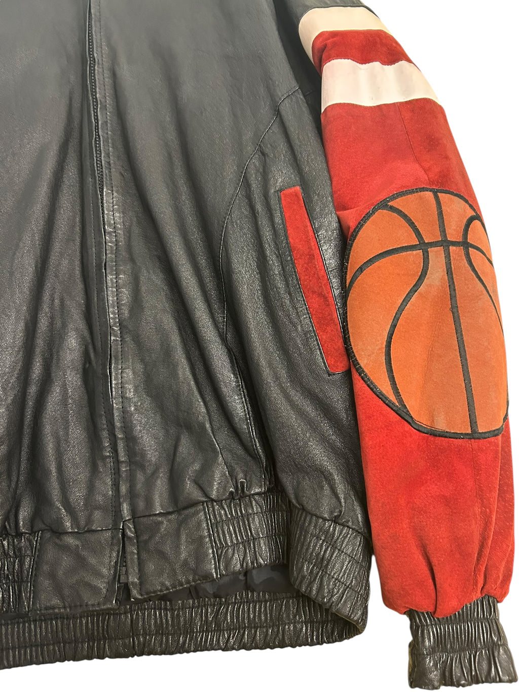 Vintage Chicago Basketball Leather Jacket – Black & Red – Size Large (23.5” P2P)