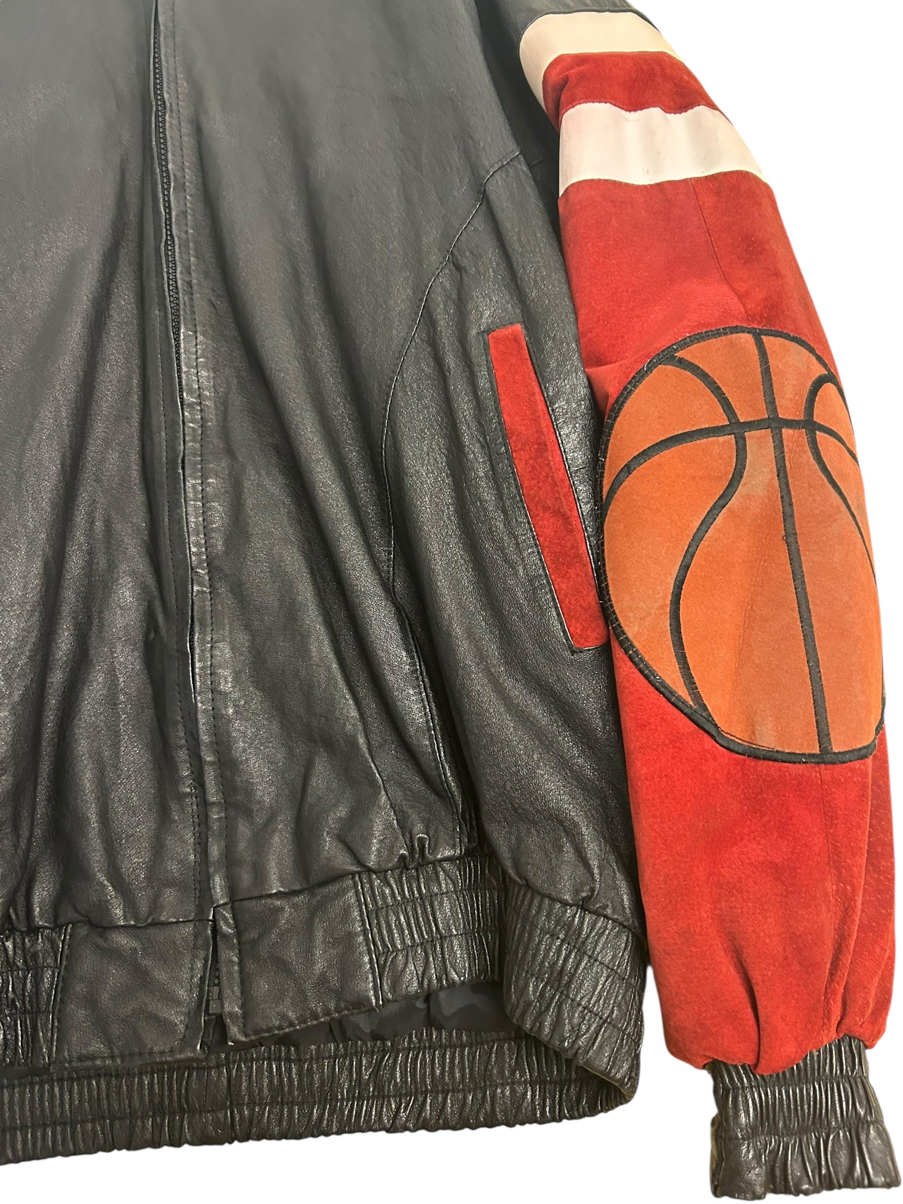 Vintage Chicago Basketball Leather Jacket – Black & Red – Size Large (23.5” P2P)