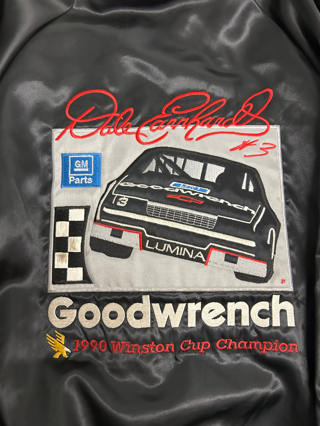 Vintage 90s NASCAR Dale Earnhardt Custom Patch Bomber Jacket – Daytona 500 – Goodwrench – Size Large