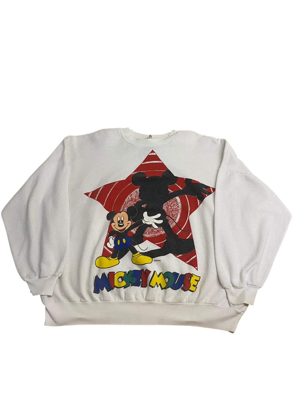 Vintage Mickey Mouse Crewneck Sweatshirt – Classic Disney Graphic – White – Size XL