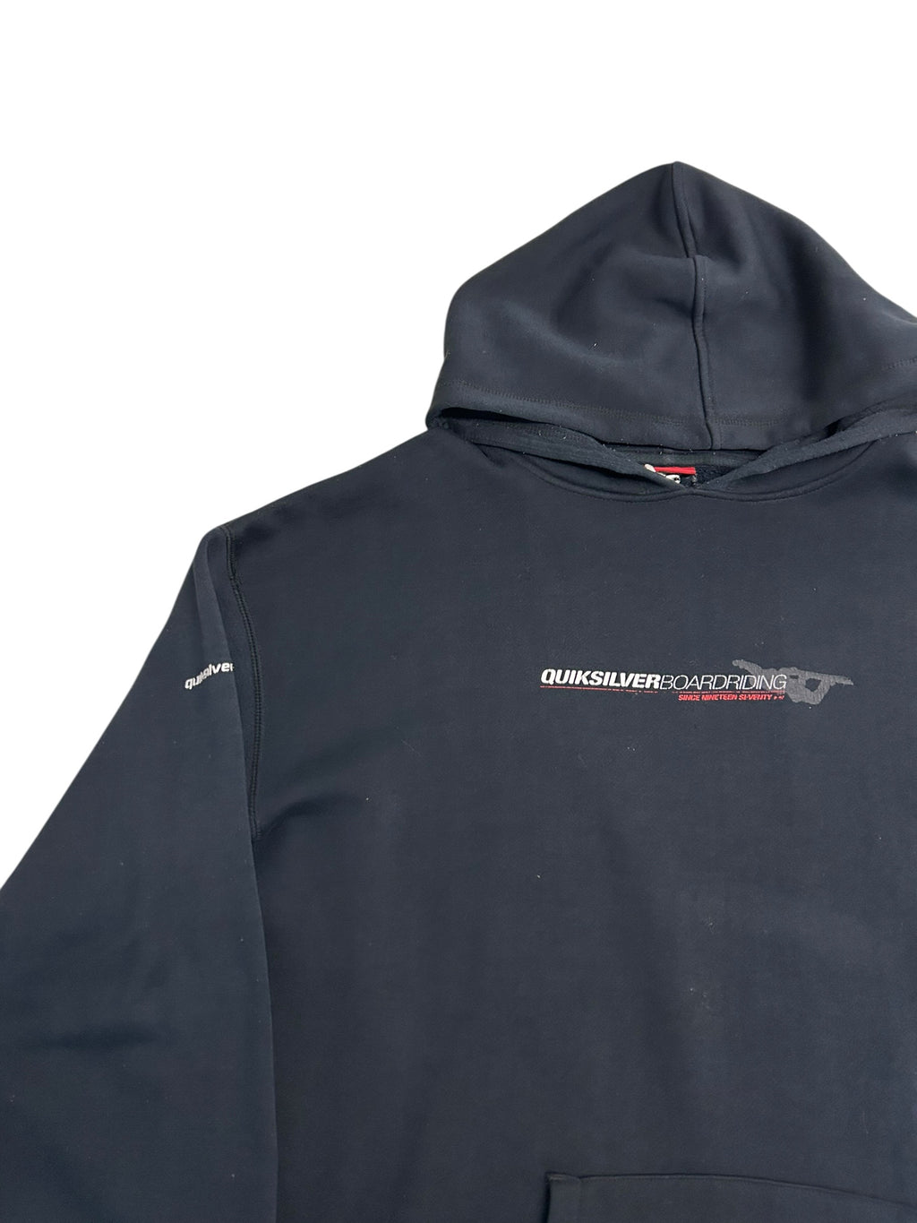 Vintage Quiksilver Boardriding Hoodie – Black Surf / Skate Pullover – Size Large