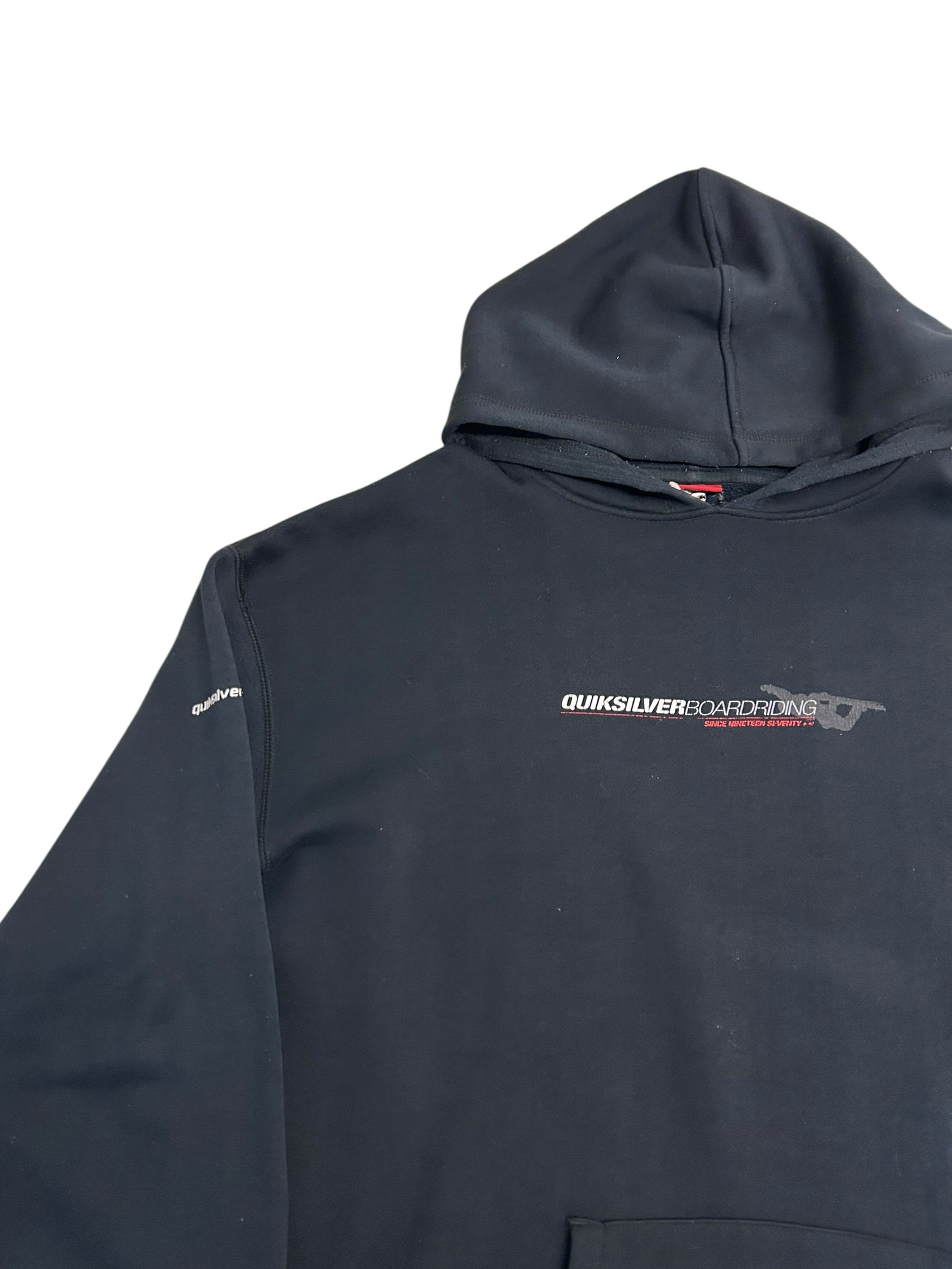 Vintage Quiksilver Boardriding Hoodie – Black Surf / Skate Pullover – Size Large