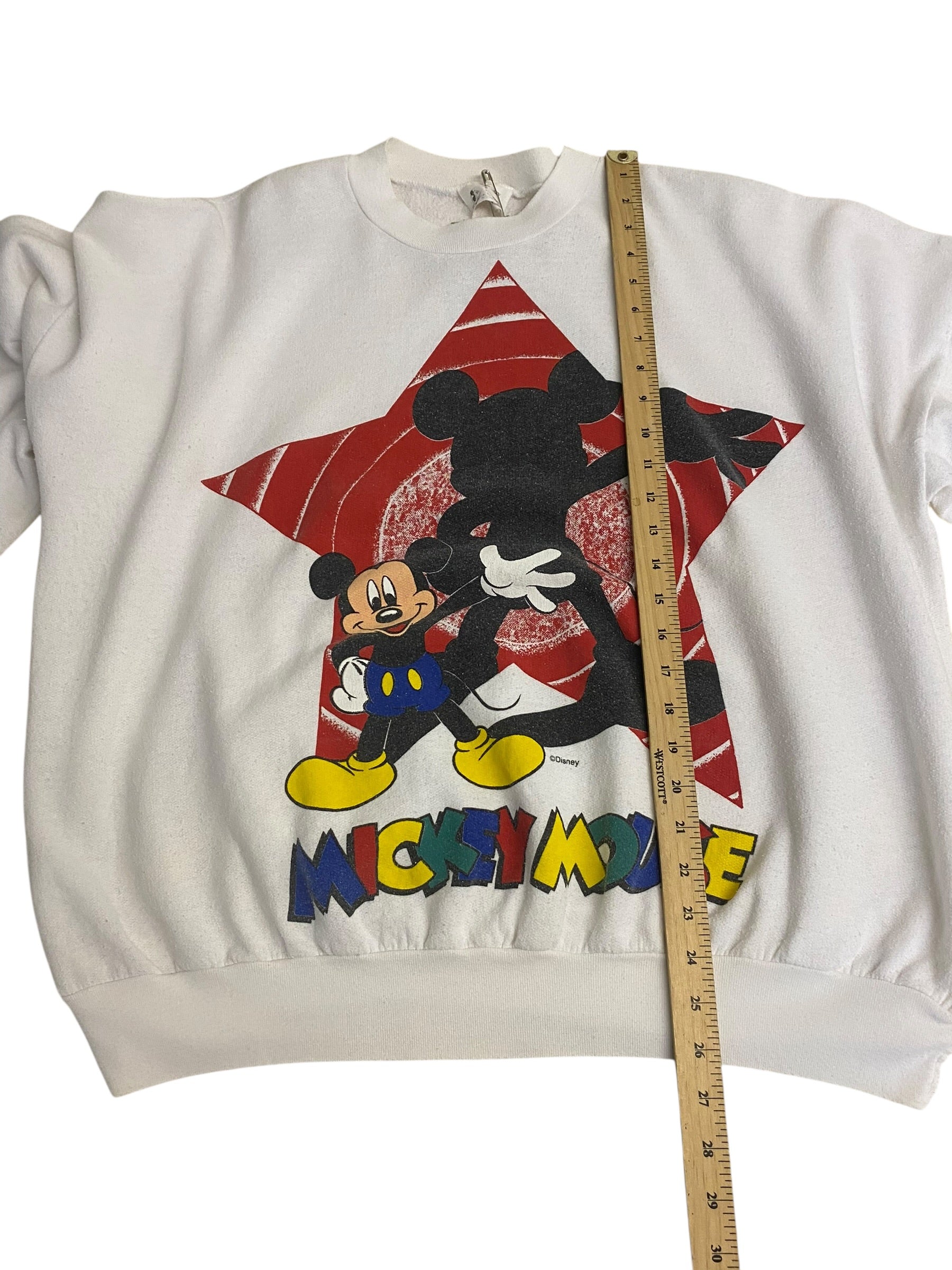 Vintage Mickey Mouse Crewneck Sweatshirt – Classic Disney Graphic – White – Size XL