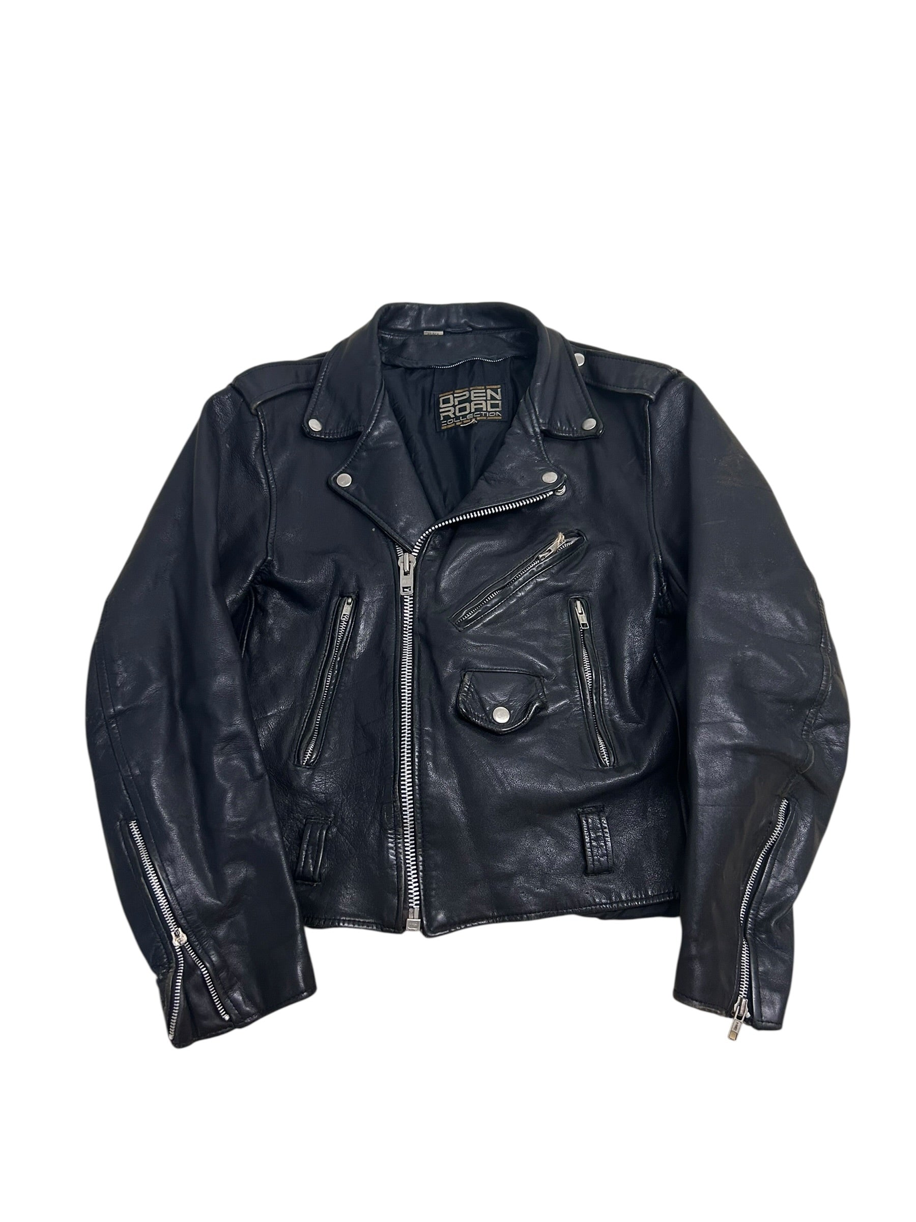 Open Road Collection Black Leather Motorcycle Jacket – Size 40 (Medium)