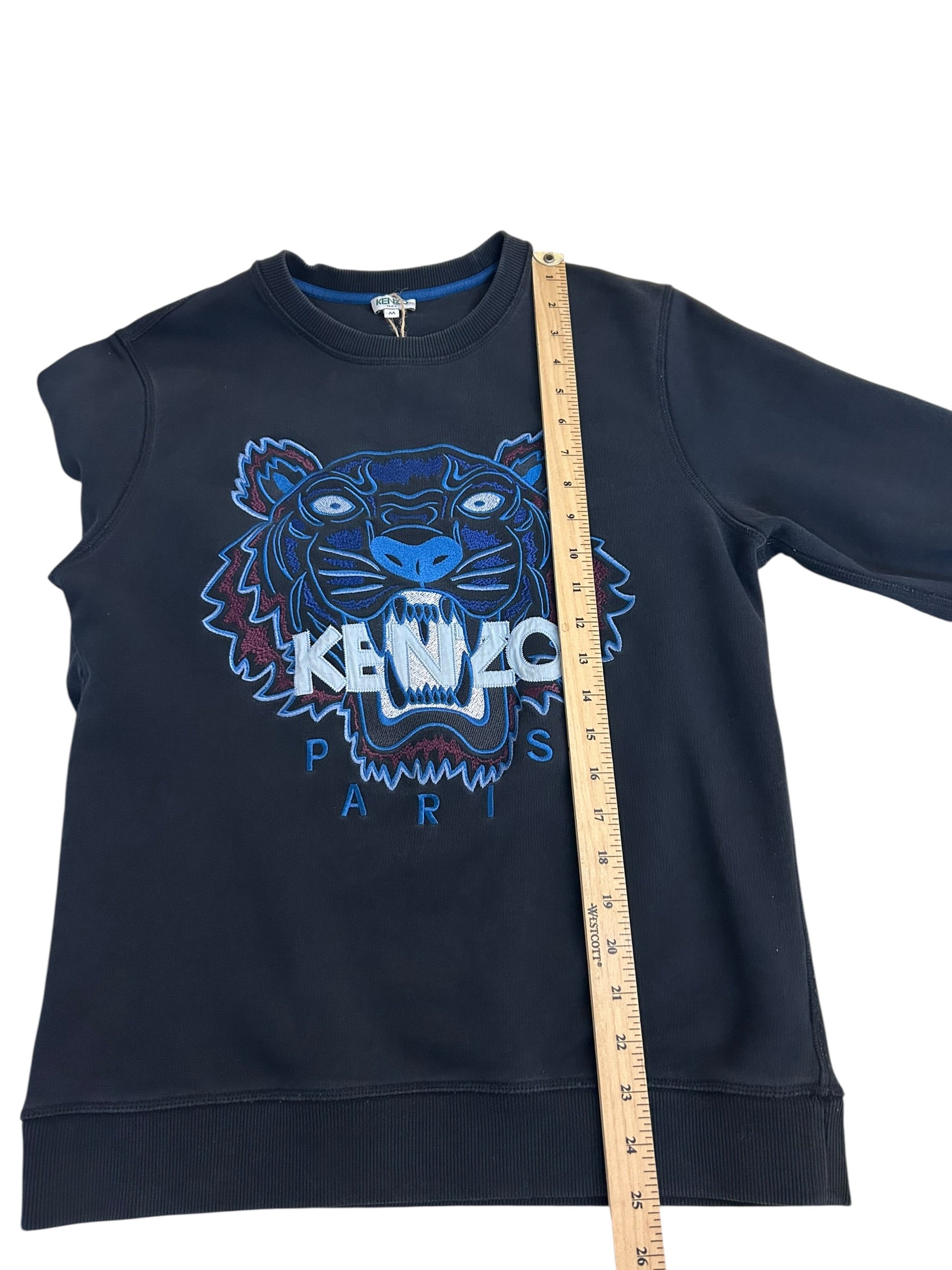 Kenzo Paris Tiger Embroidered Sweatshirt – Navy Designer Crewneck – Size Medium