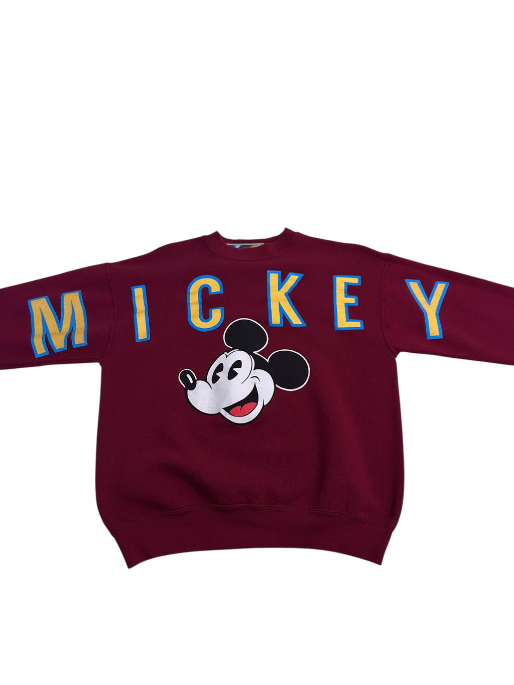 Mickey & Co Mickey Mouse Spellout Sweatshirt – Burgundy Disney Crewneck – 90s (Large)