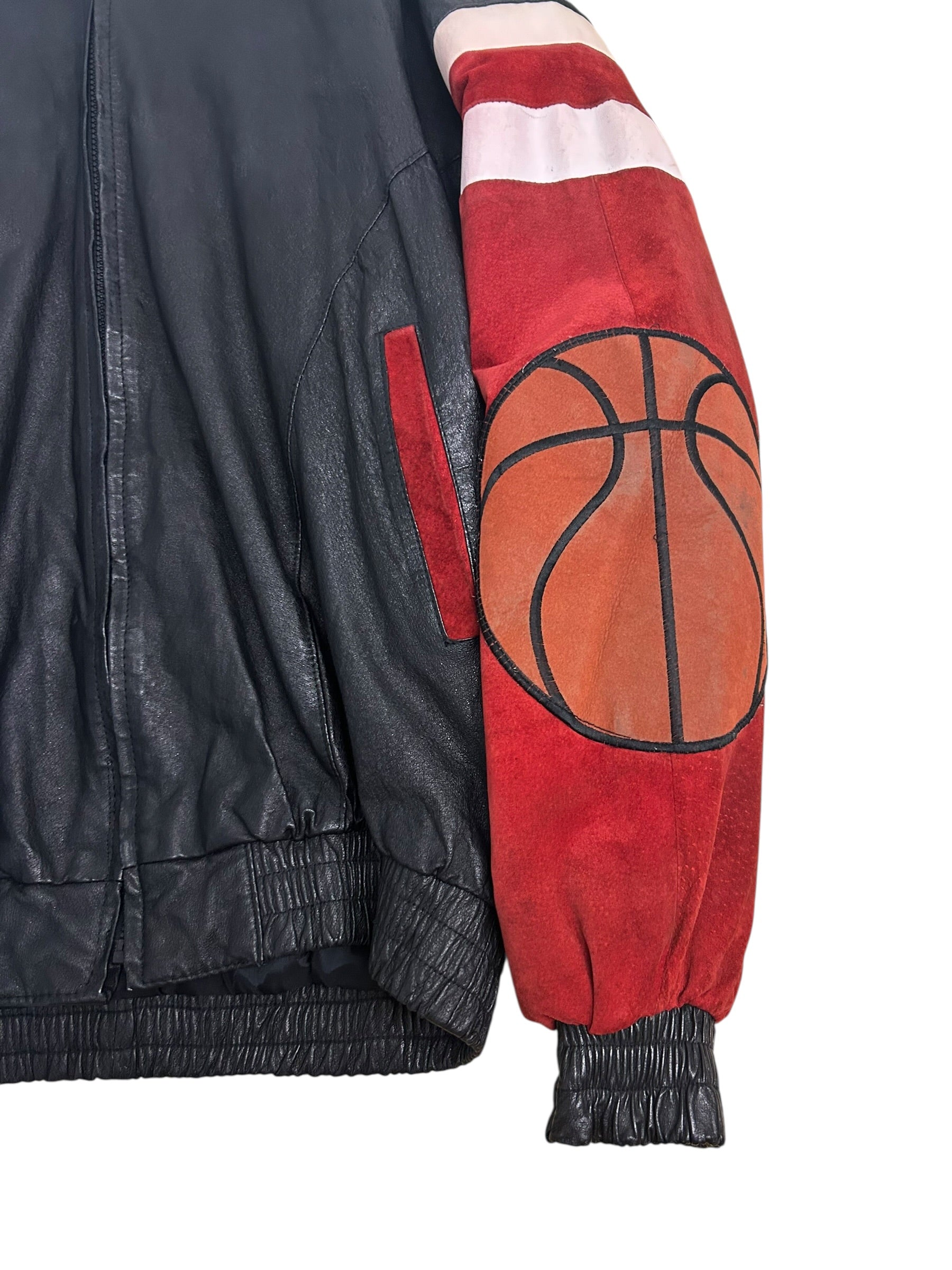 Vintage Chicago Basketball Leather Jacket – Black & Red – Size Large (23.5” P2P)
