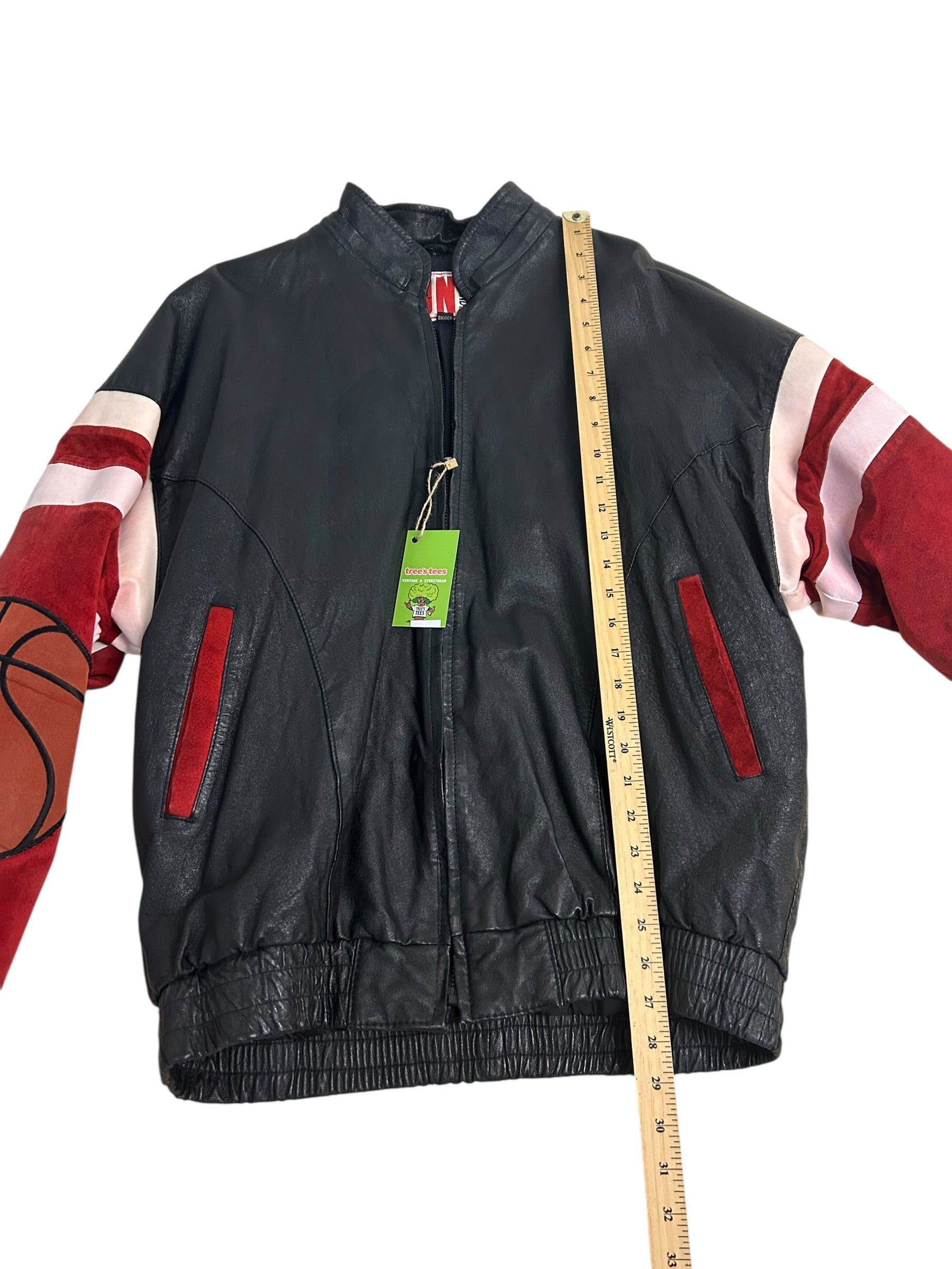 Vintage Chicago Basketball Leather Jacket – Black & Red – Size Large (23.5” P2P)