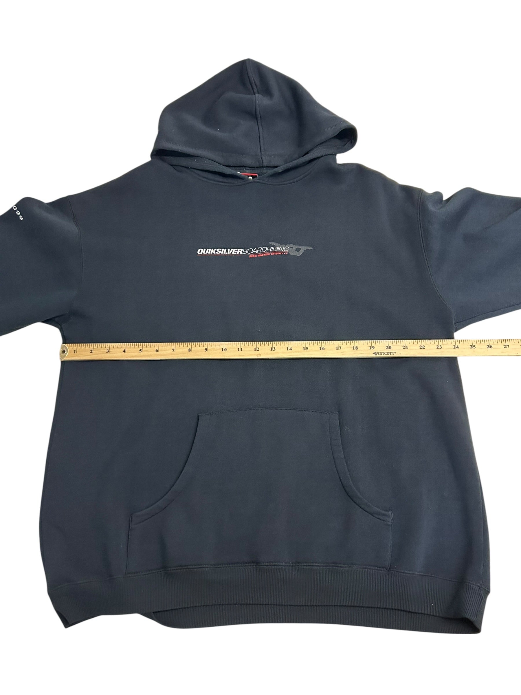 Vintage Quiksilver Boardriding Hoodie – Black Surf / Skate Pullover – Size Large