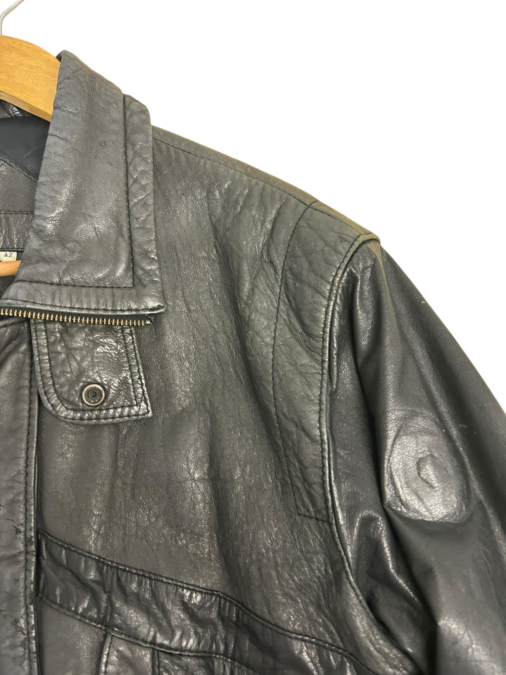 Vintage Black Leather Bomber Jacket – Size 42 – 80’s/90’s