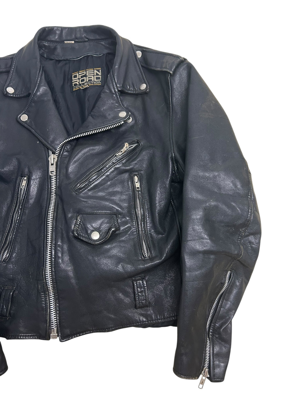 Open Road Collection Black Leather Motorcycle Jacket – Size 40 (Medium)