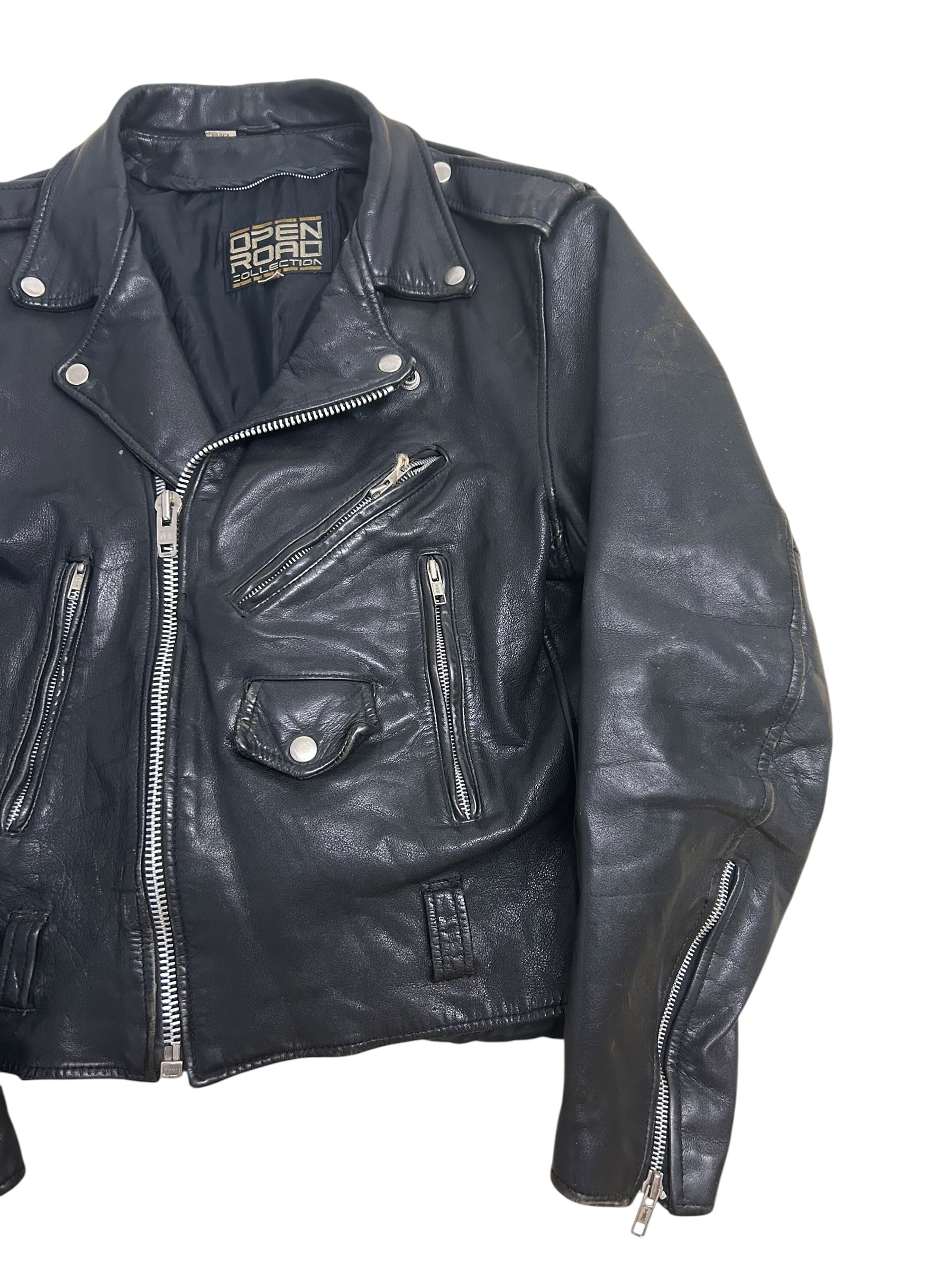Open Road Collection Black Leather Motorcycle Jacket – Size 40 (Medium)
