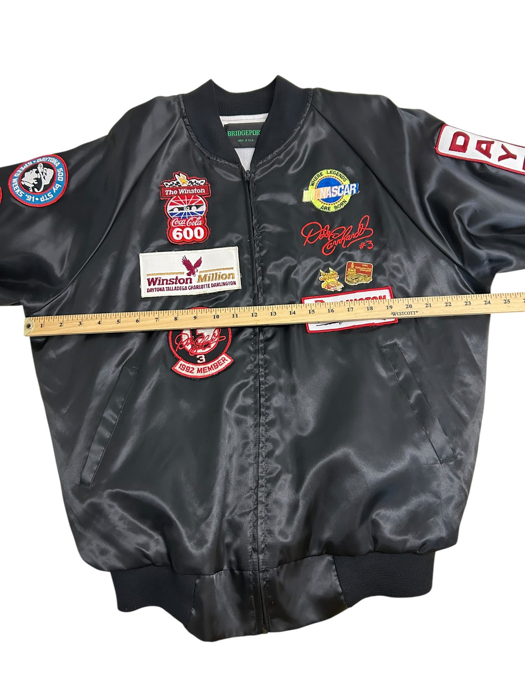 Vintage 90s NASCAR Dale Earnhardt Custom Patch Bomber Jacket – Daytona 500 – Goodwrench – Size Large