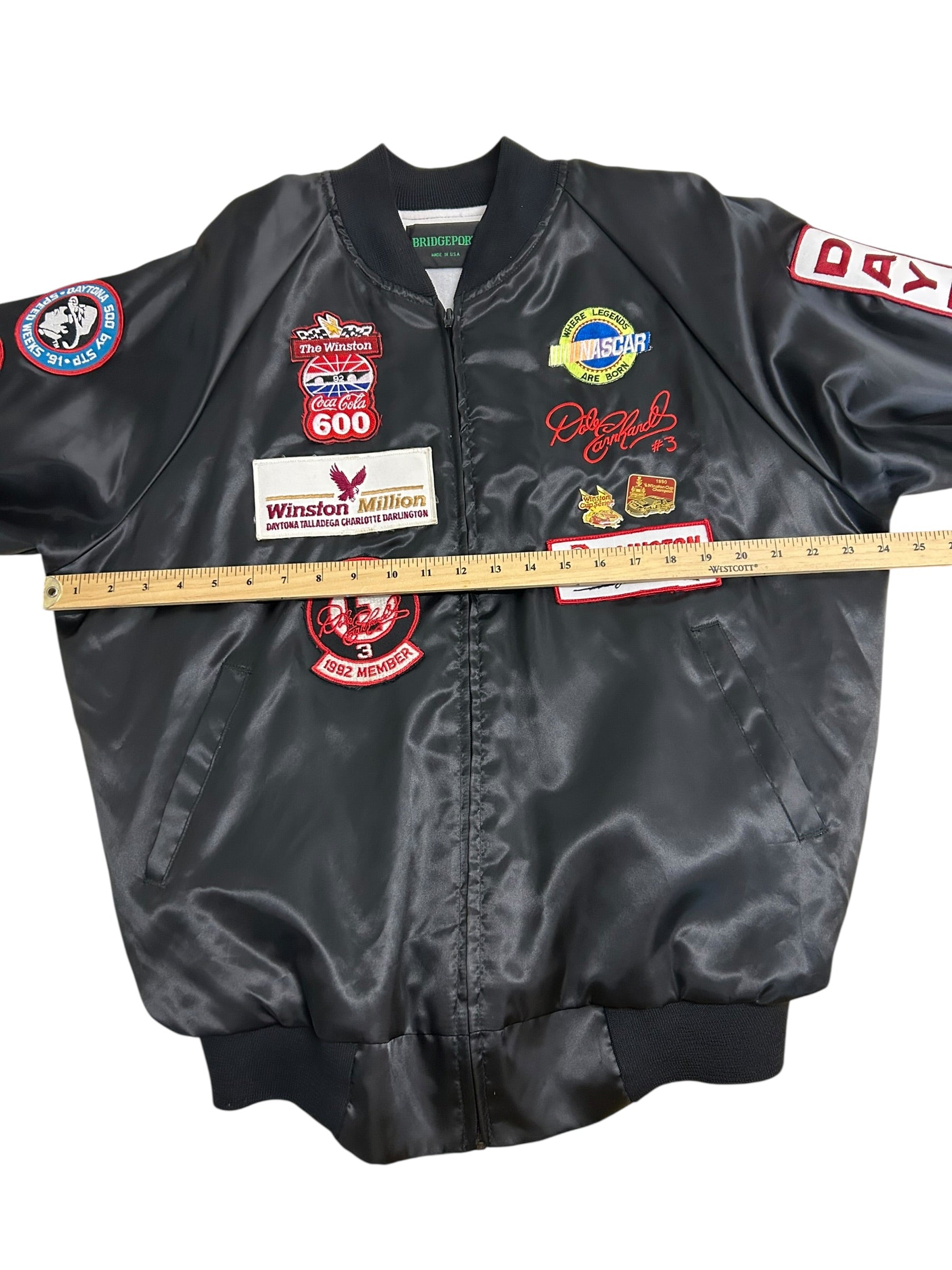 Vintage 90s NASCAR Dale Earnhardt Custom Patch Bomber Jacket – Daytona 500 – Goodwrench – Size Large