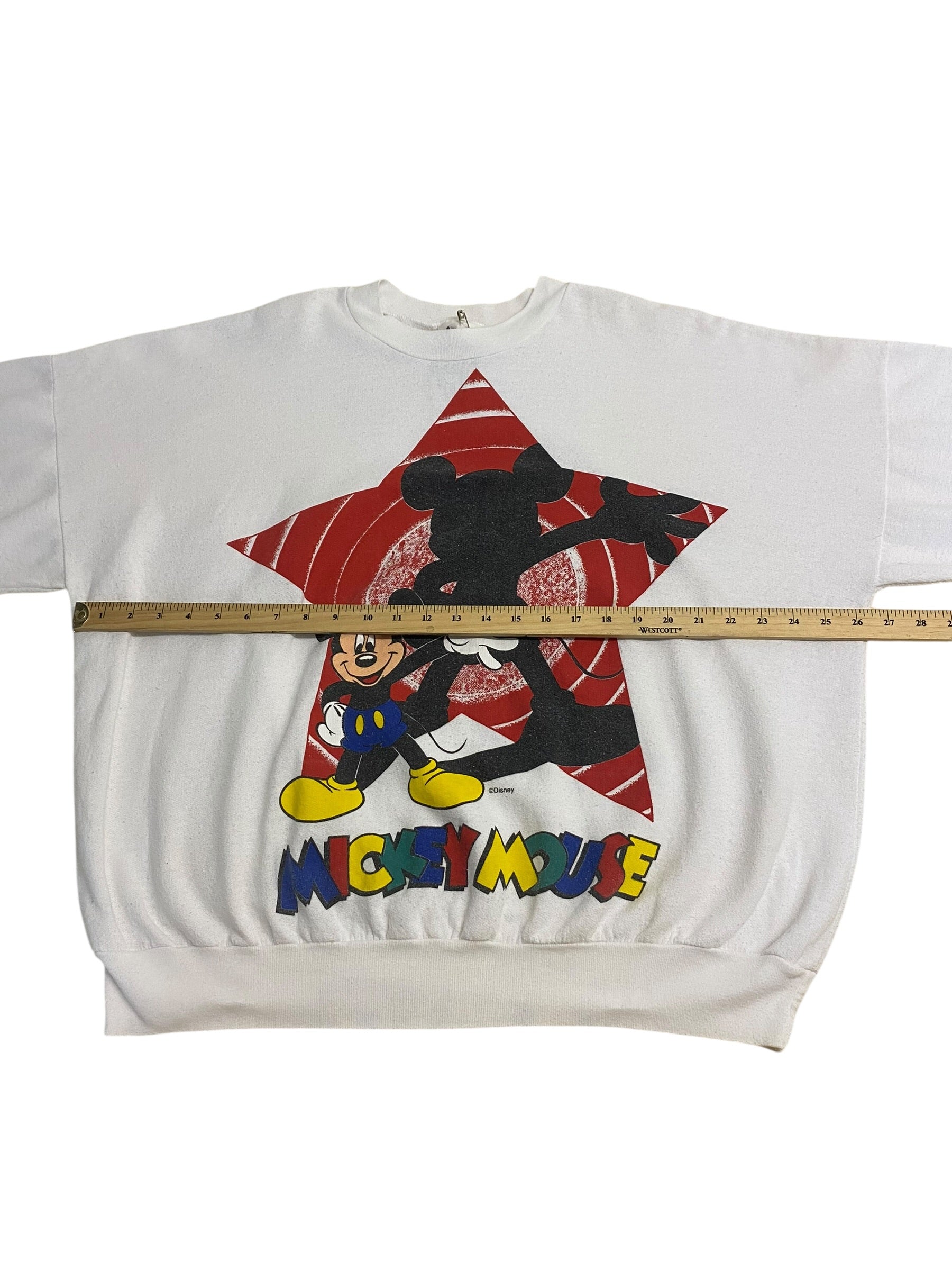Vintage Mickey Mouse Crewneck Sweatshirt – Classic Disney Graphic – White – Size XL
