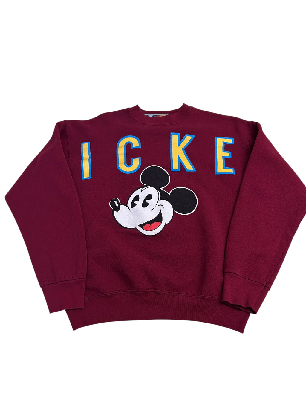 Mickey & Co Mickey Mouse Spellout Sweatshirt – Burgundy Disney Crewneck – 90s (Large)