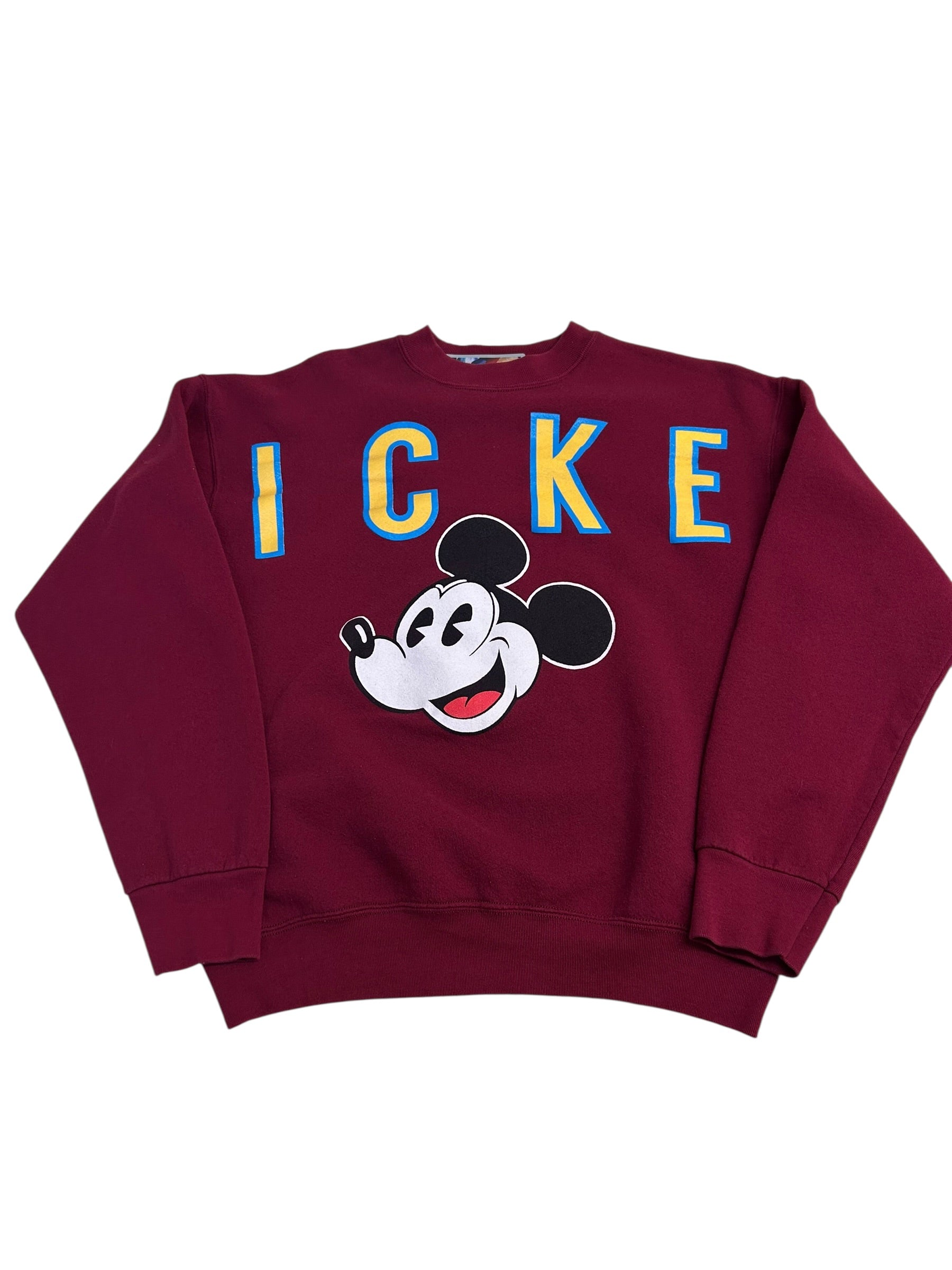 Mickey & Co Mickey Mouse Spellout Sweatshirt – Burgundy Disney Crewneck – 90s (Large)