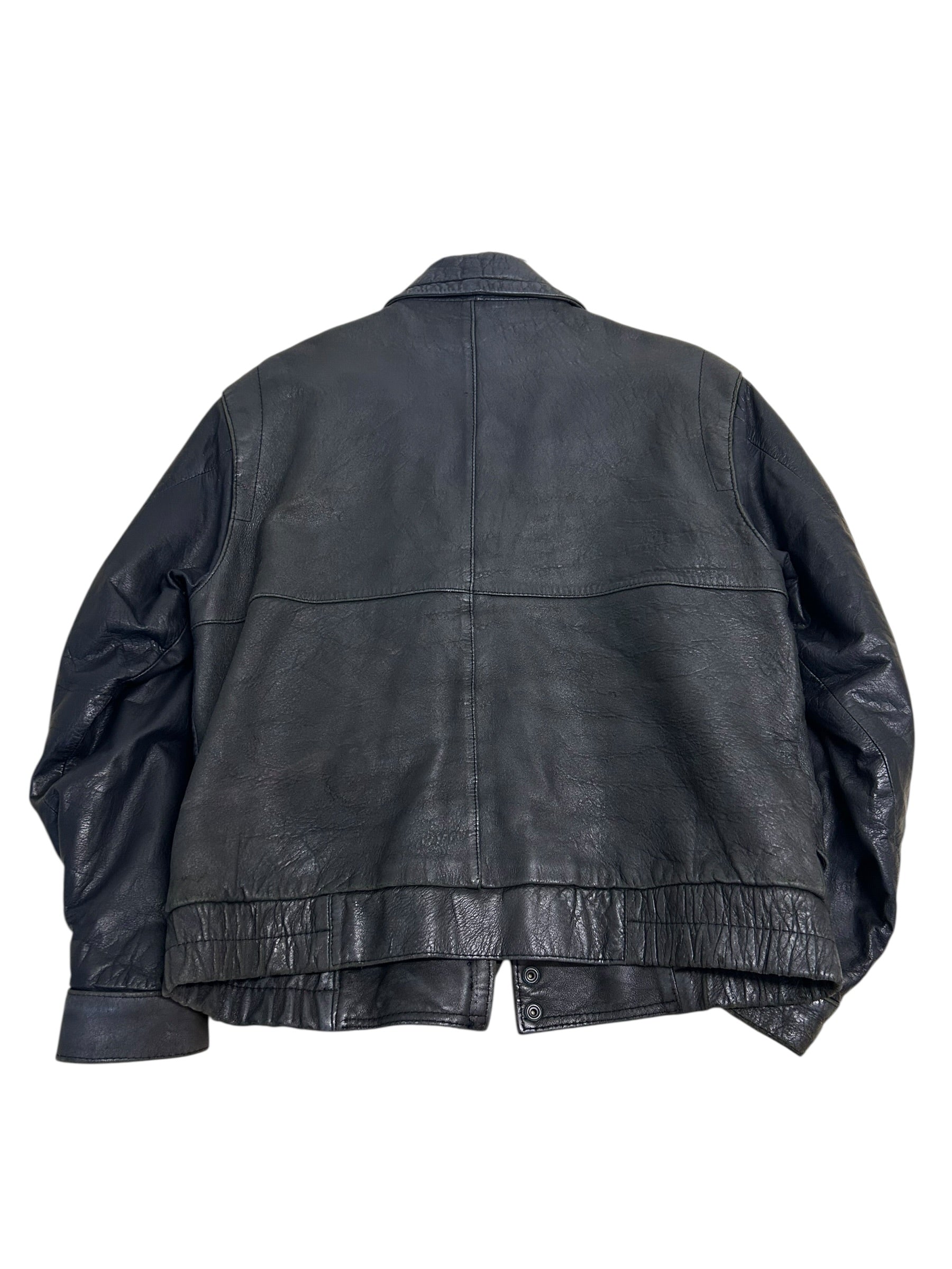 Vintage Black Leather Bomber Jacket – Size 42 – 80’s/90’s