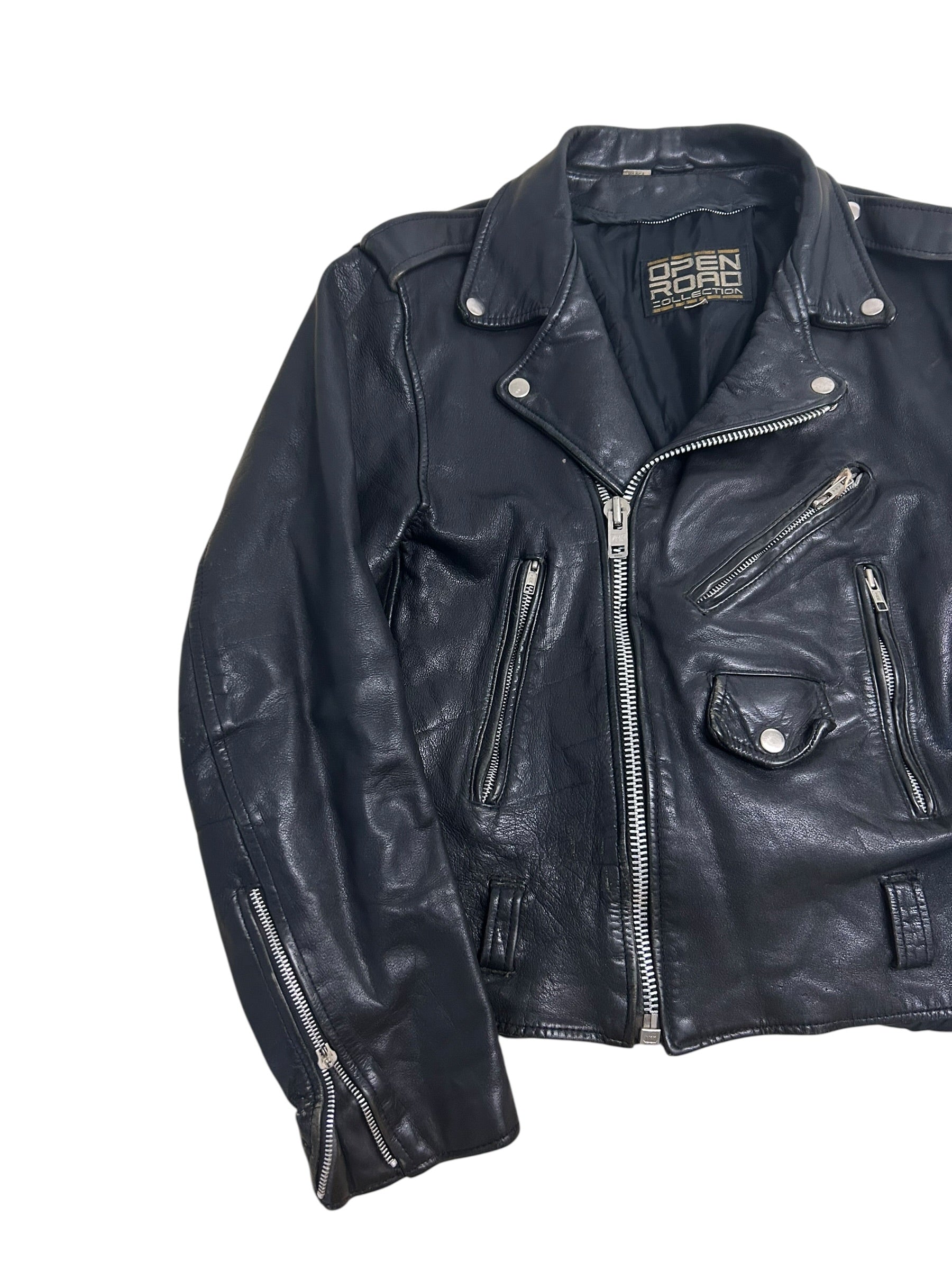 Open Road Collection Black Leather Motorcycle Jacket – Size 40 (Medium)