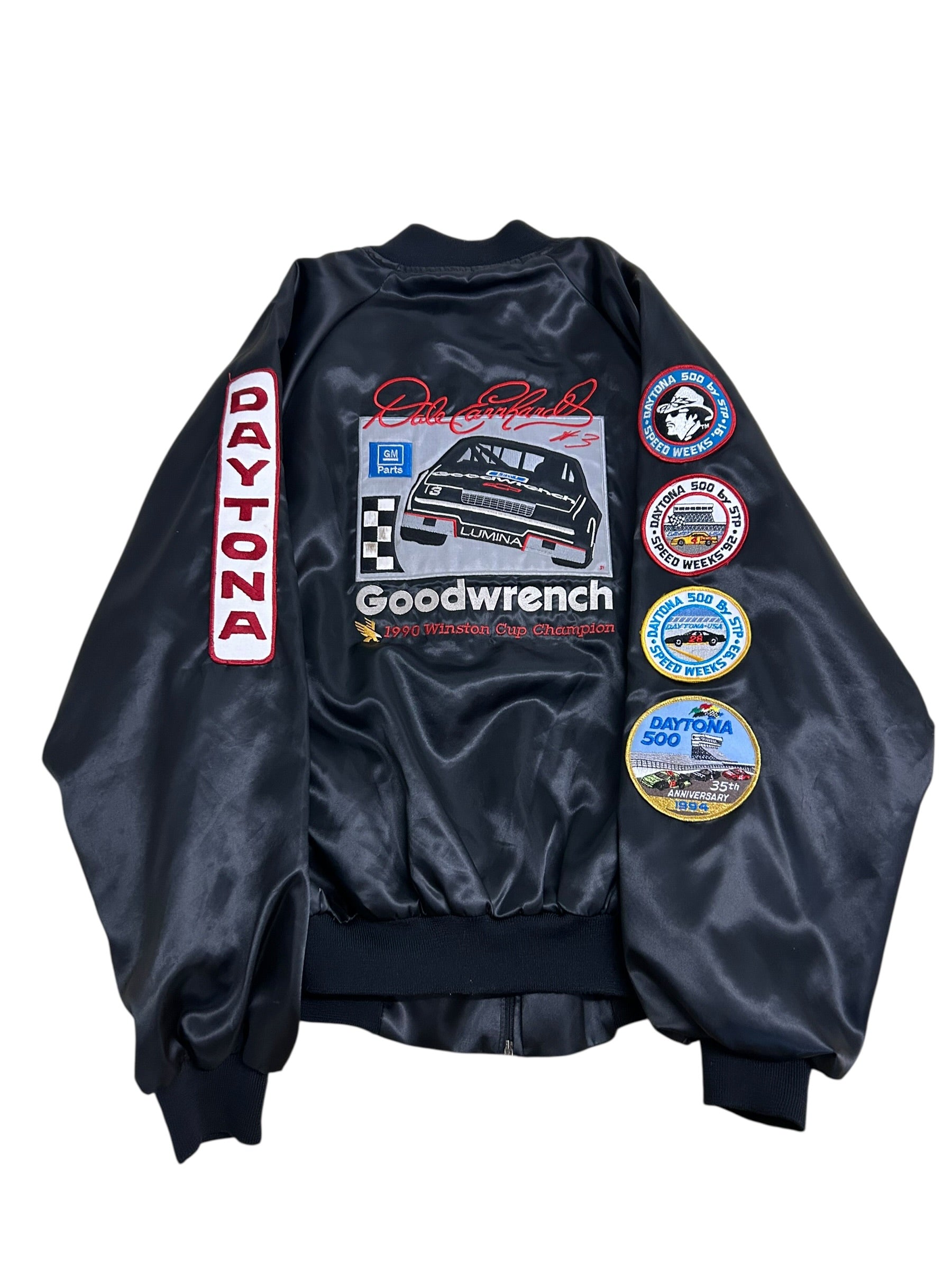 Vintage 90s NASCAR Dale Earnhardt Custom Patch Bomber Jacket – Daytona 500 – Goodwrench – Size Large