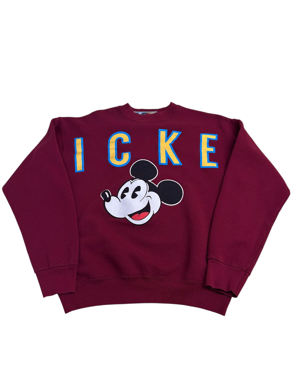 Mickey & Co Mickey Mouse Spellout Sweatshirt – Burgundy Disney Crewneck – 90s (Large)