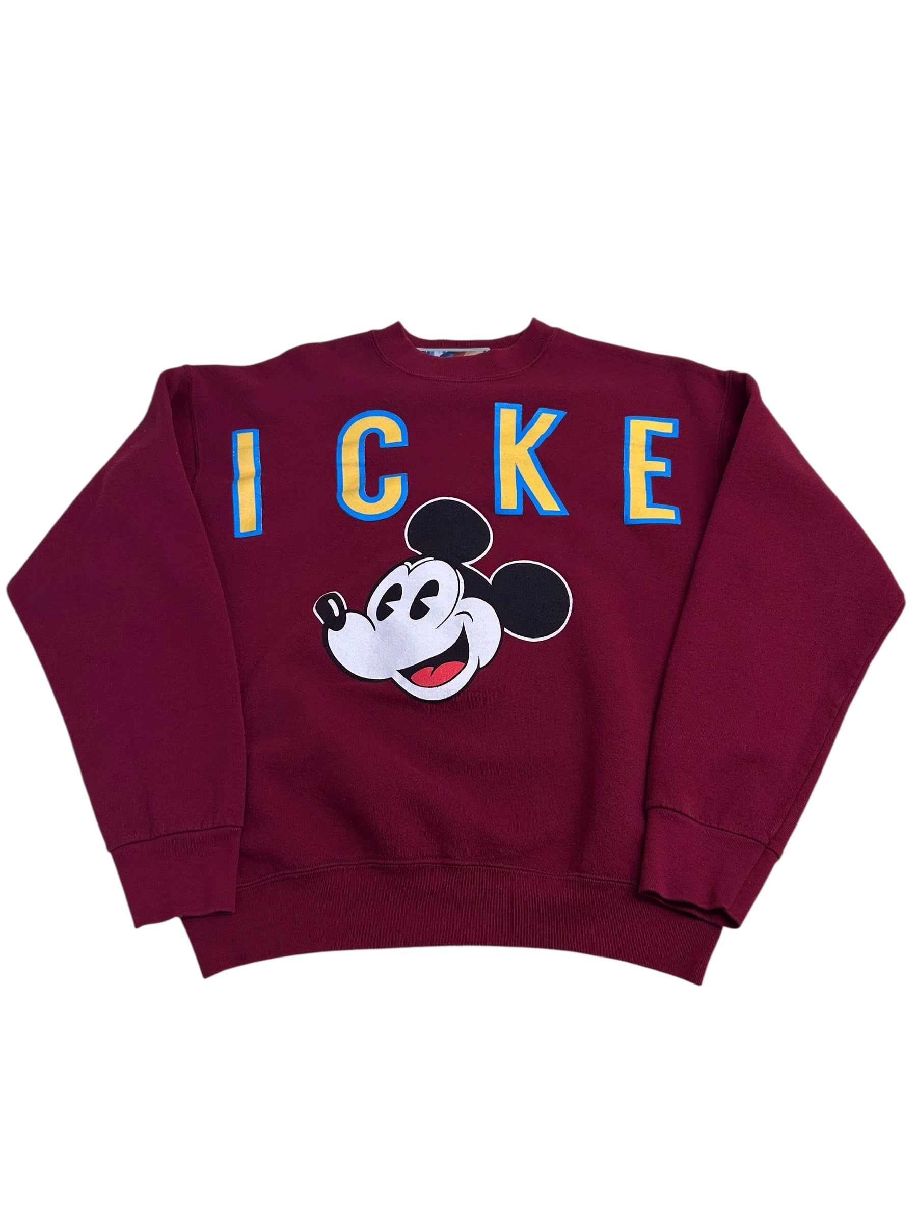 Mickey & Co Mickey Mouse Spellout Sweatshirt – Burgundy Disney Crewneck – 90s (Large)