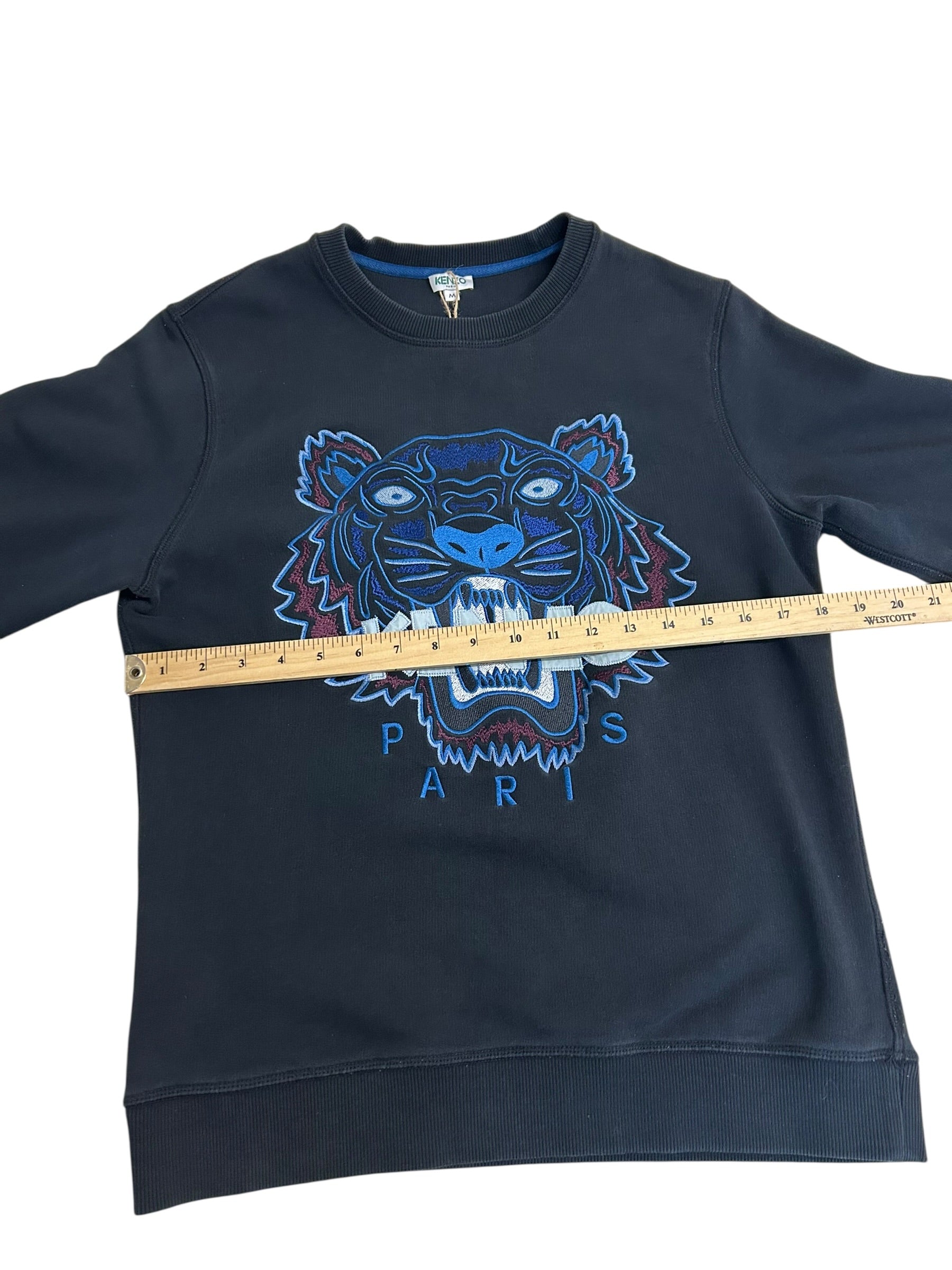 Kenzo Paris Tiger Embroidered Sweatshirt – Navy Designer Crewneck – Size Medium