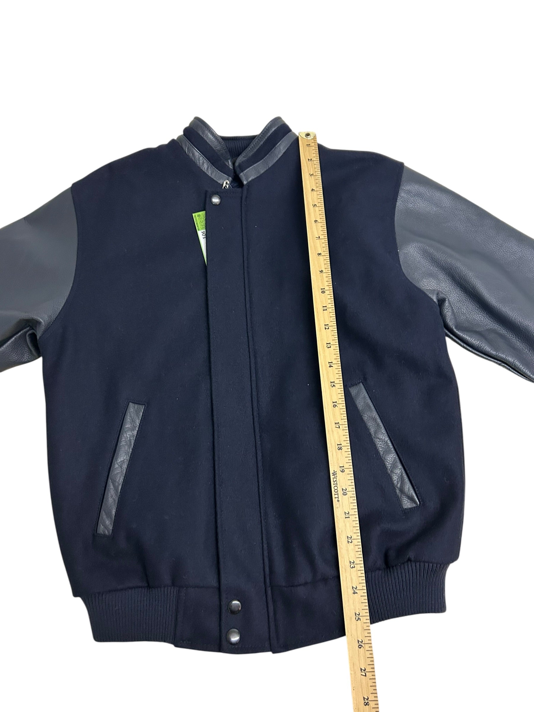 Vintage CBC Radio Canada Wool & Leather Varsity Jacket – Navy/Gray – Size Small – Mint Condition