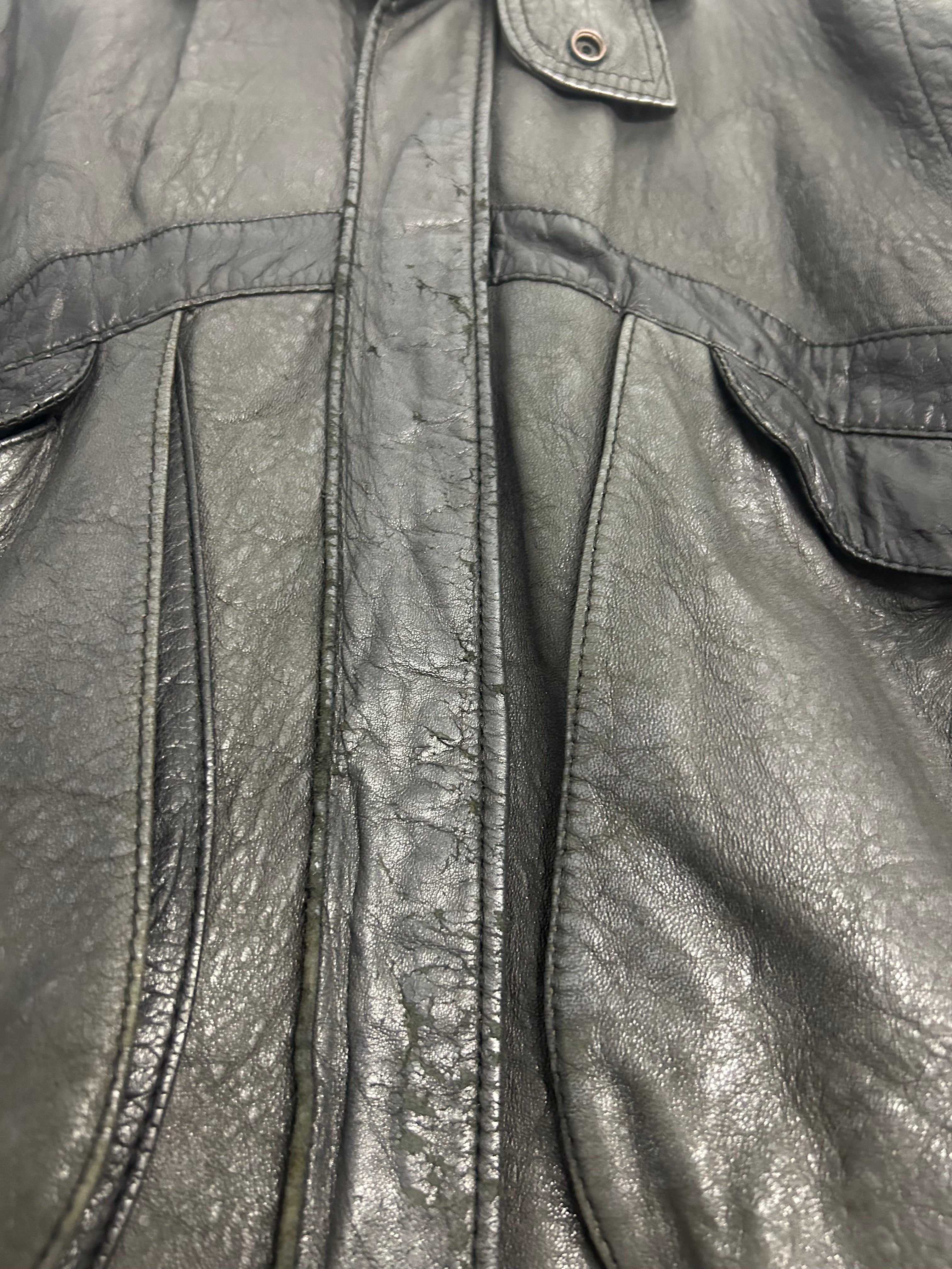 Vintage Black Leather Bomber Jacket – Size 42 – 80’s/90’s