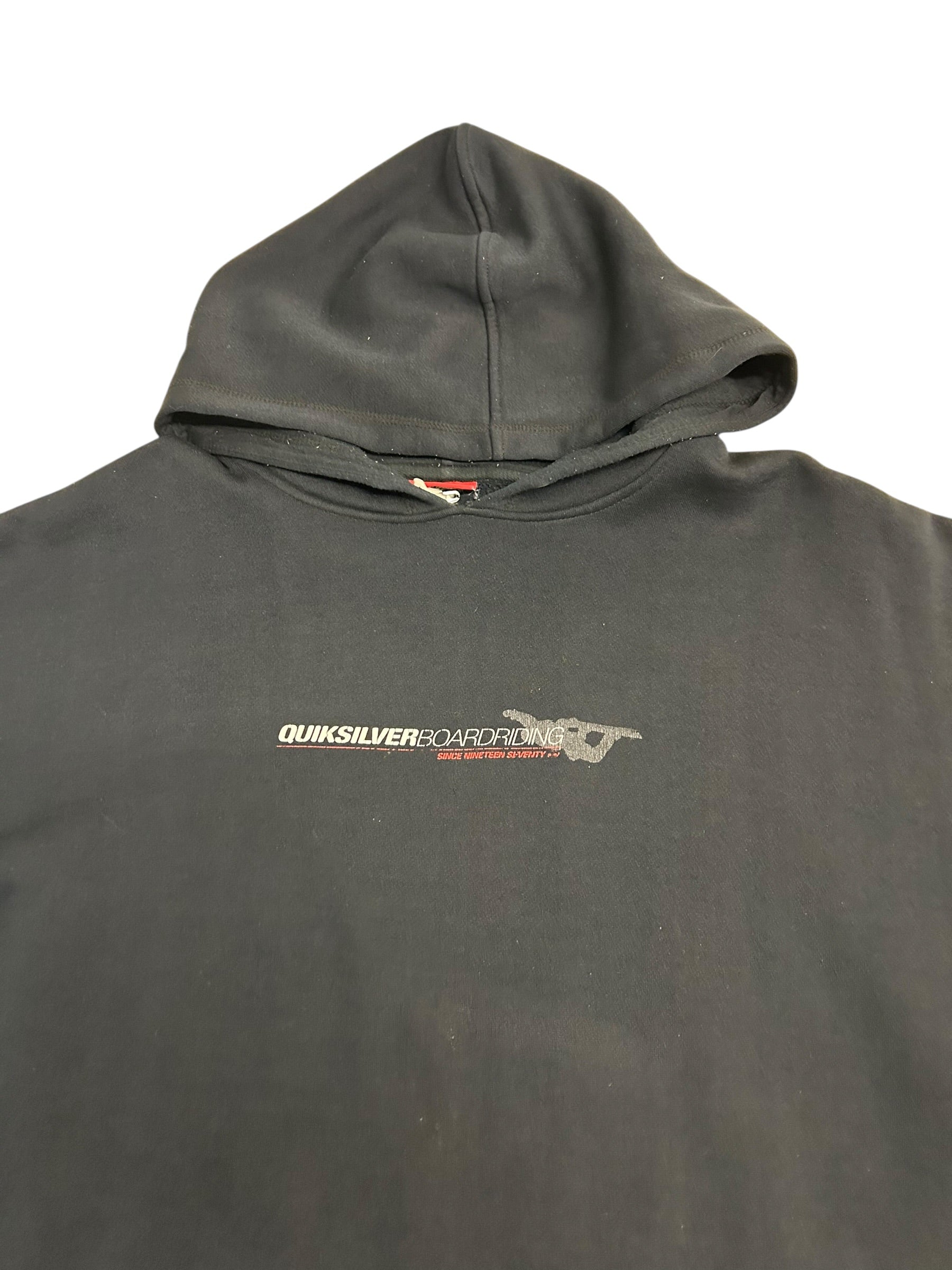 Vintage Quiksilver Boardriding Hoodie – Black Surf / Skate Pullover – Size Large