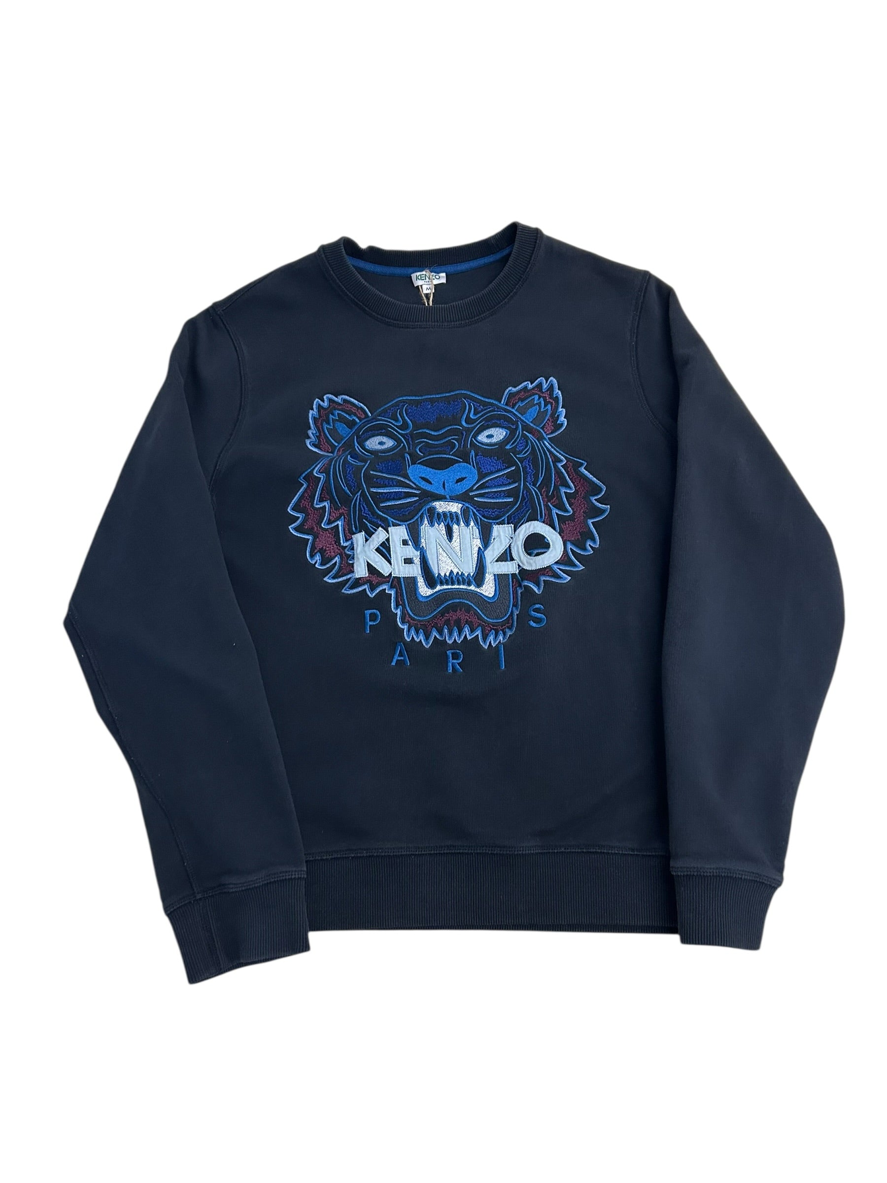 Kenzo Paris Tiger Embroidered Sweatshirt – Navy Designer Crewneck – Size Medium