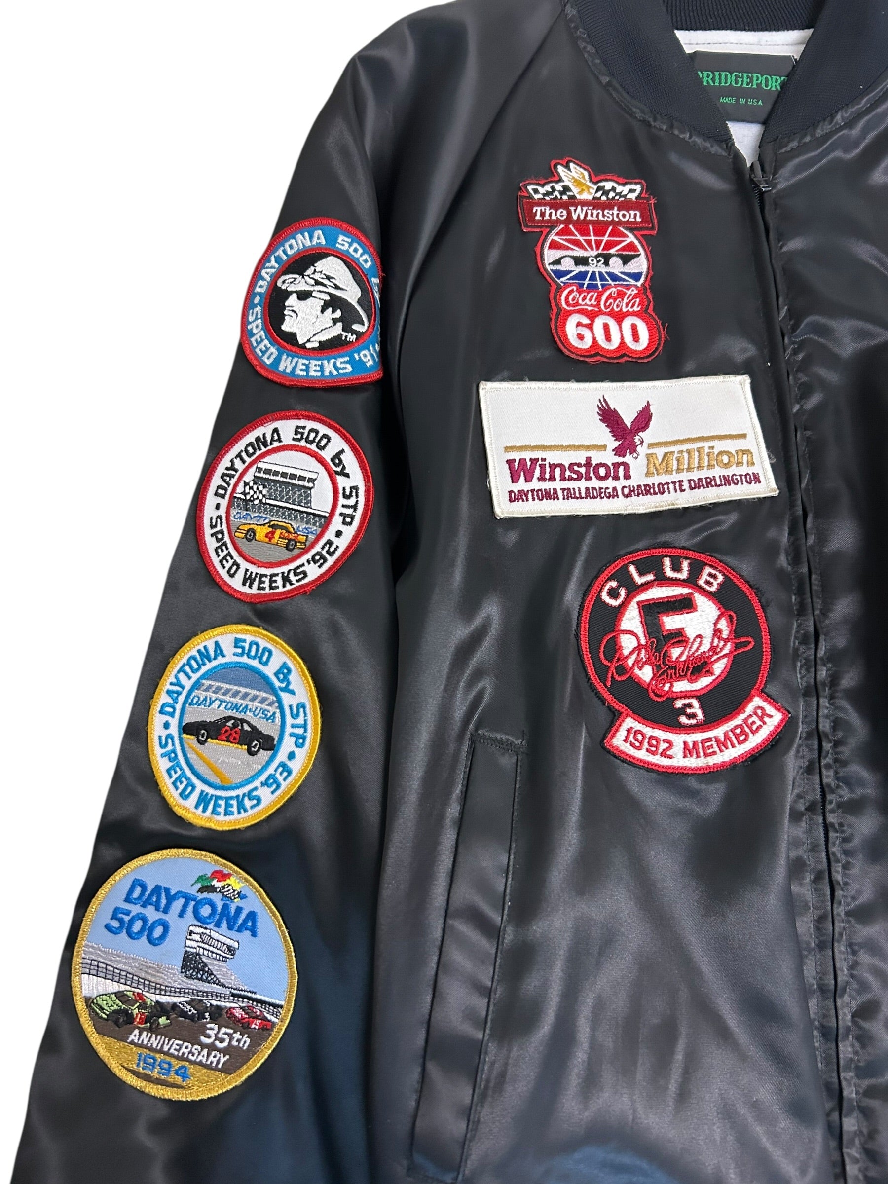Vintage 90s NASCAR Dale Earnhardt Custom Patch Bomber Jacket – Daytona 500 – Goodwrench – Size Large