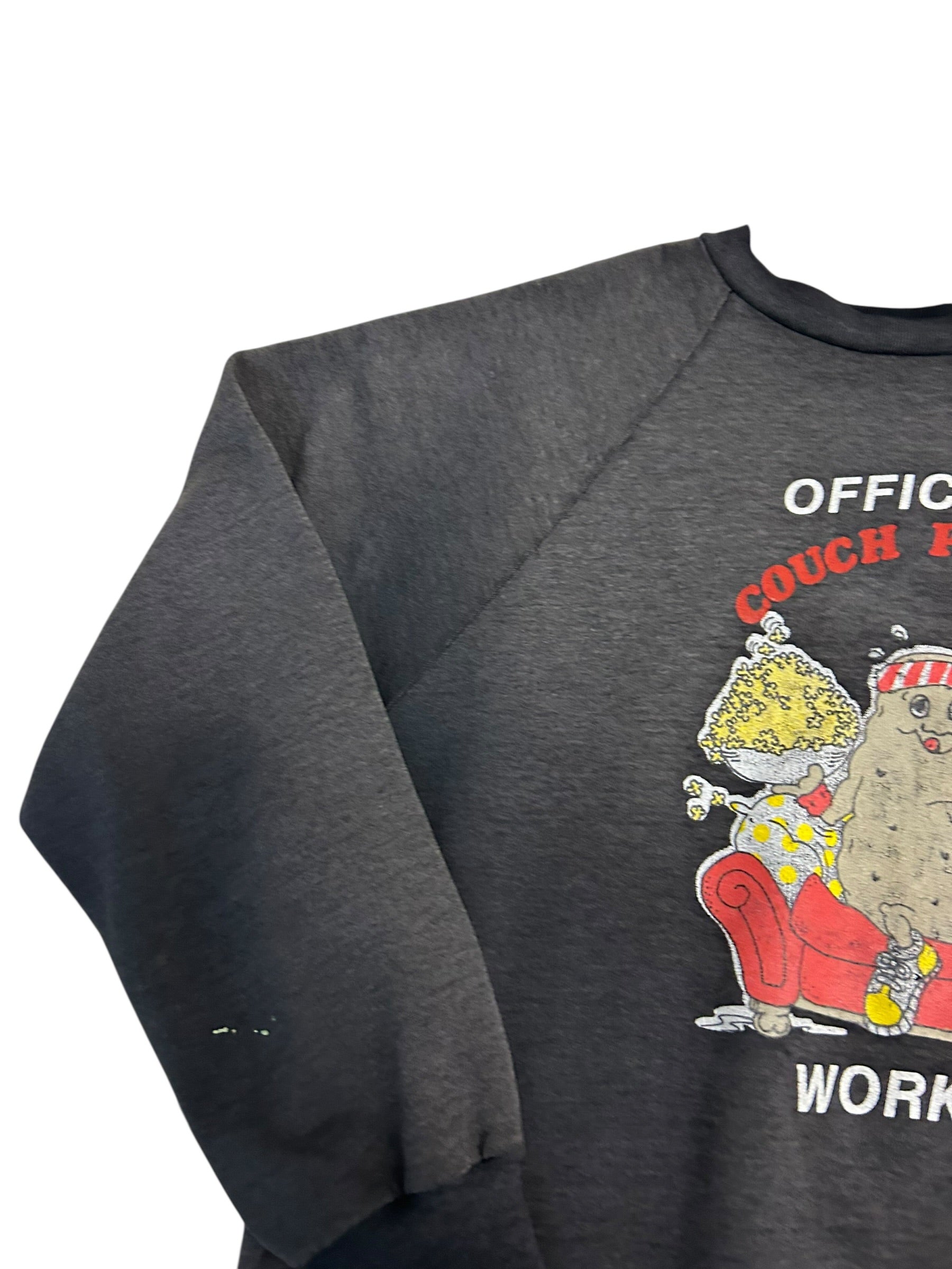 Vintage “Official Couch Potato Workout” Graphic Sweatshirt – Distressed Novelty Crewneck – Size Large